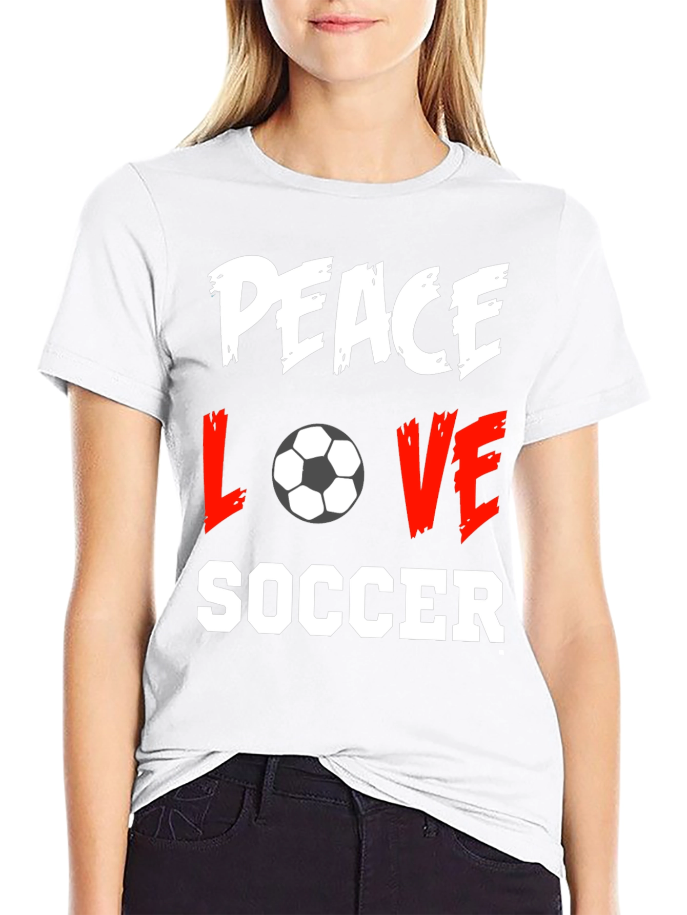 Peace Love Soccer Black T-Shirt