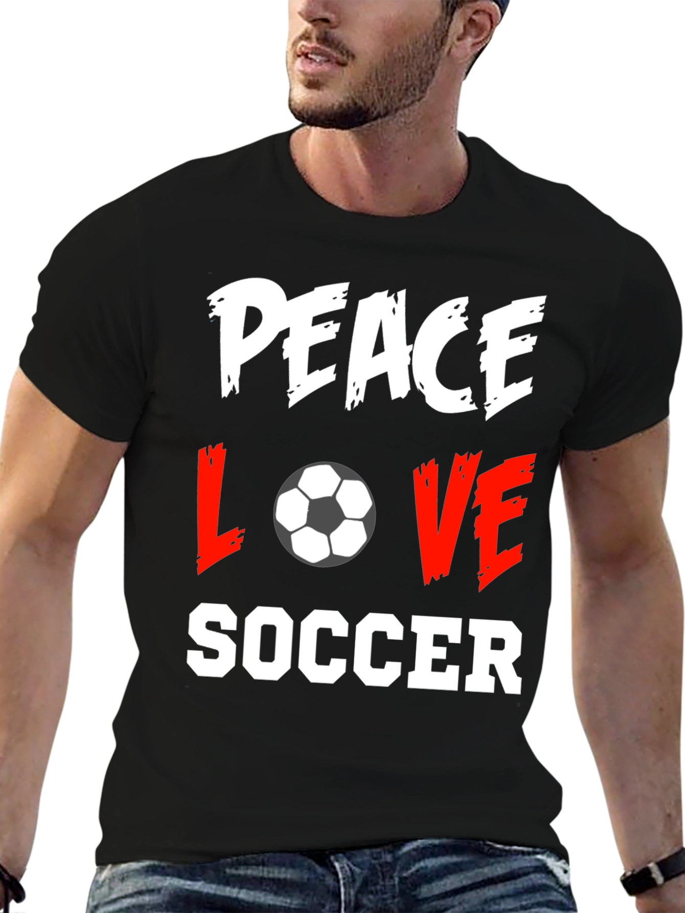 Peace Love Soccer Black T-Shirt