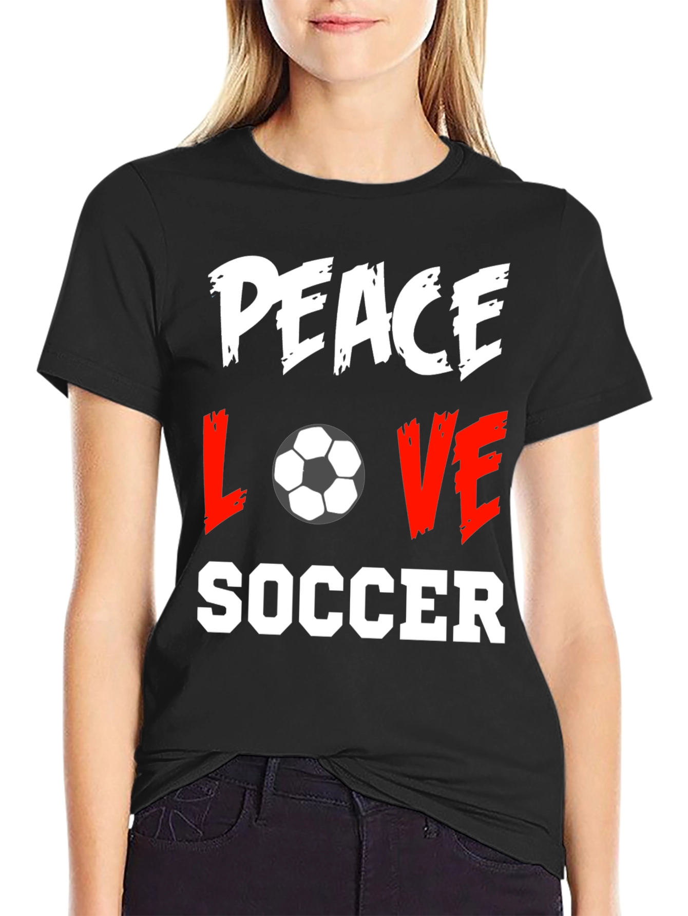 Peace Love Soccer Black T-Shirt