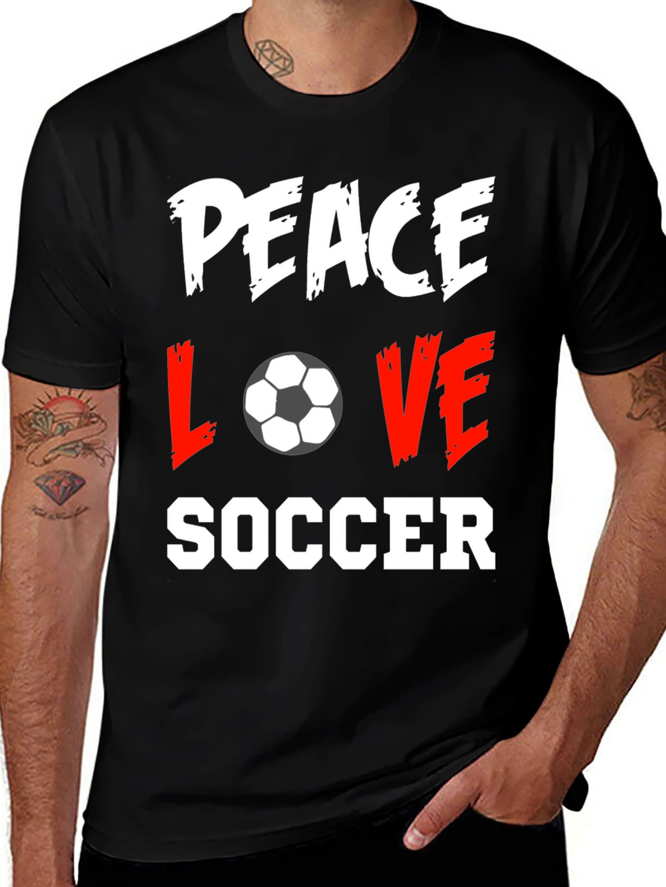 Peace Love Soccer Black T-Shirt
