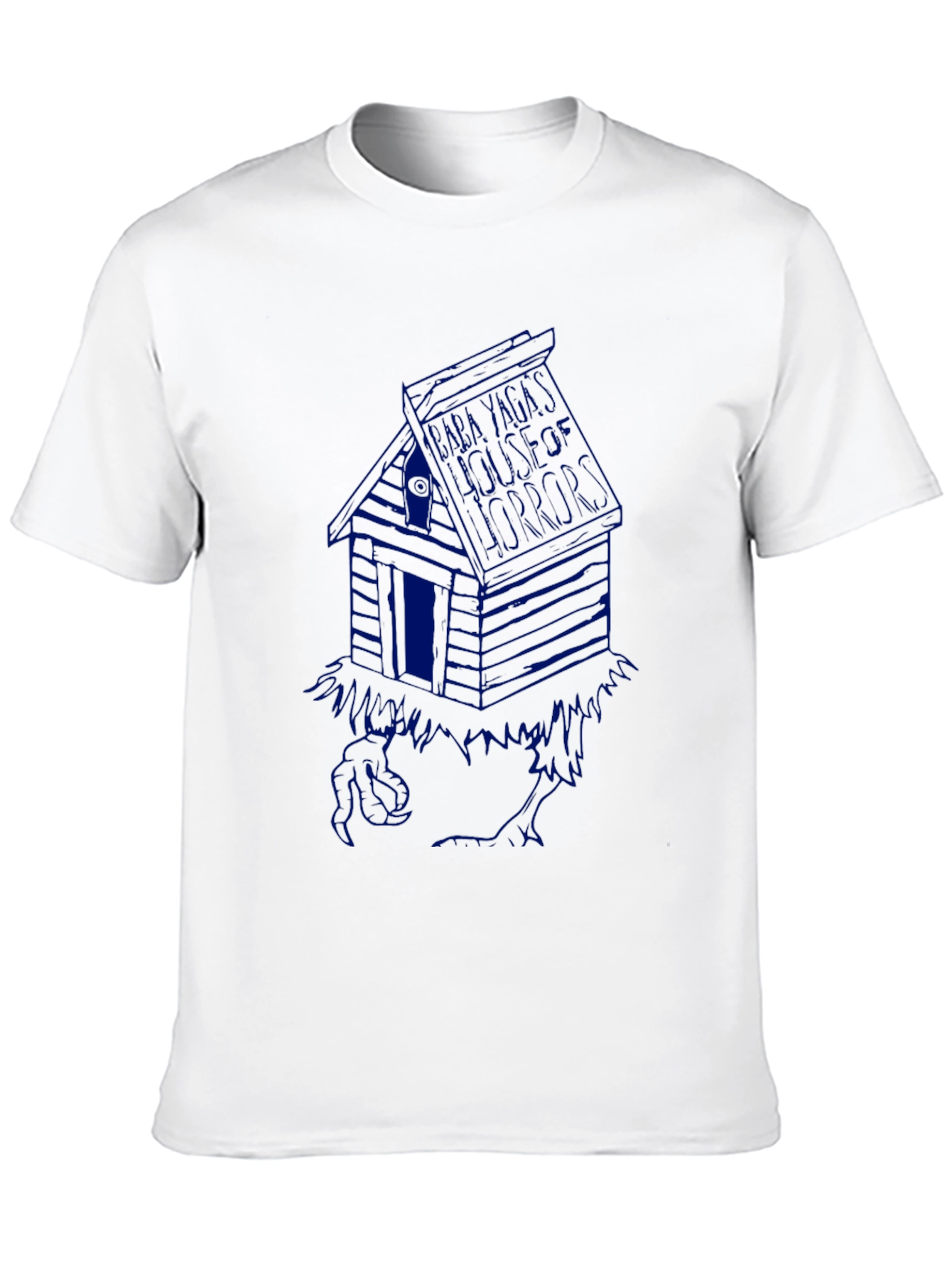 Black T-Shirt with Blue Cabin Graphic