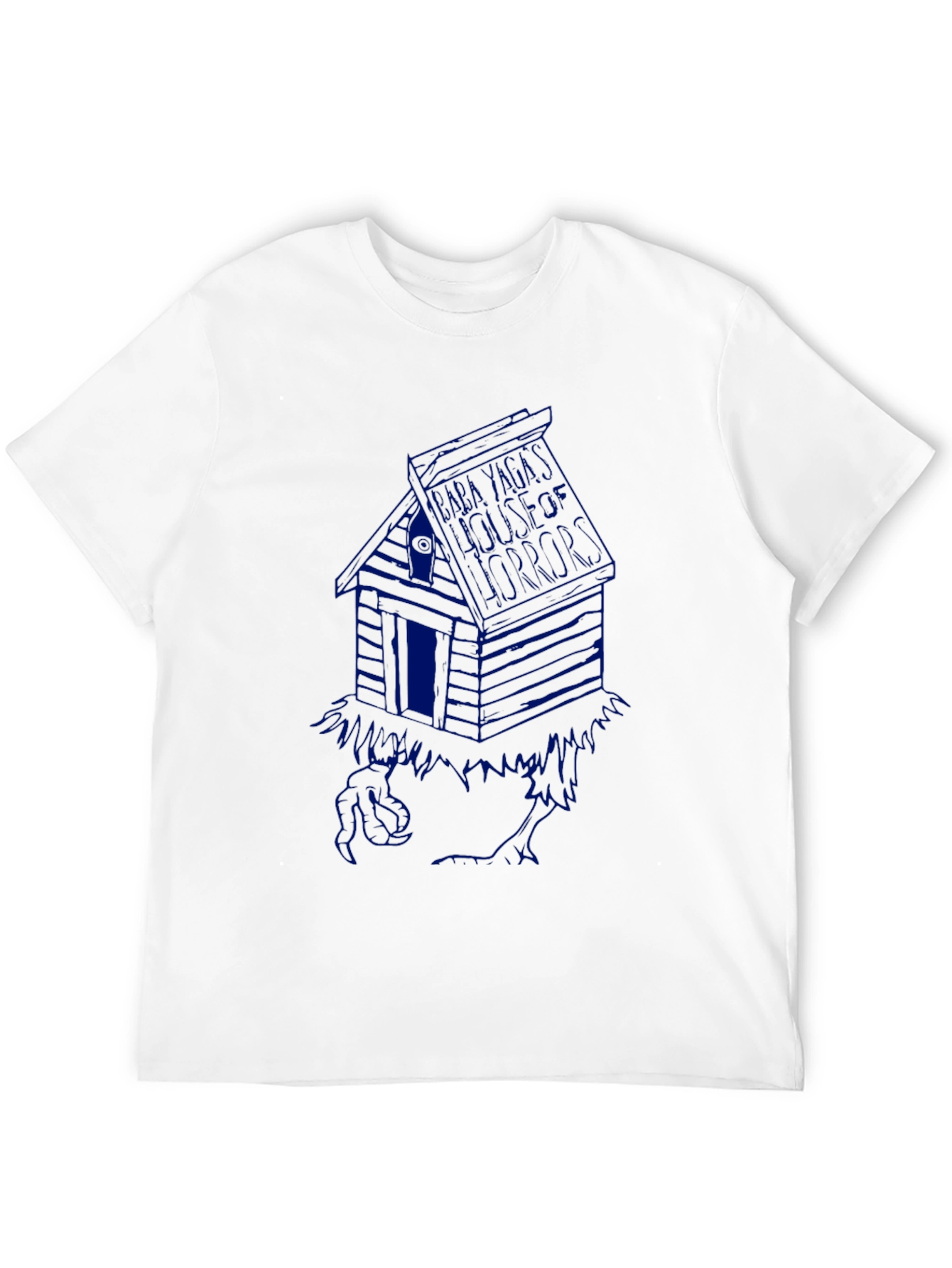 Black T-Shirt with Blue Cabin Graphic