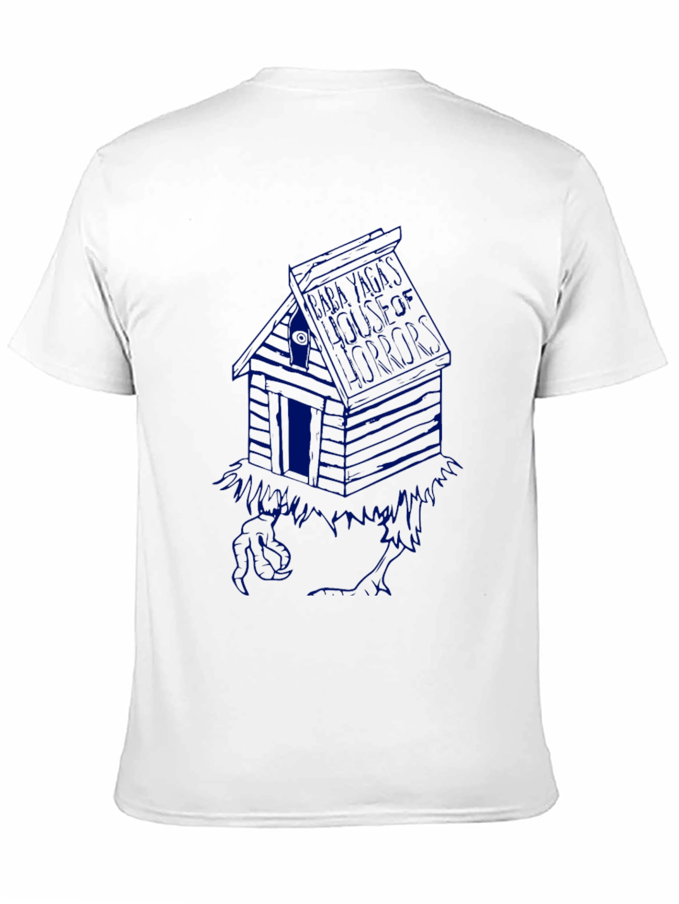 Black T-Shirt with Blue Cabin Graphic