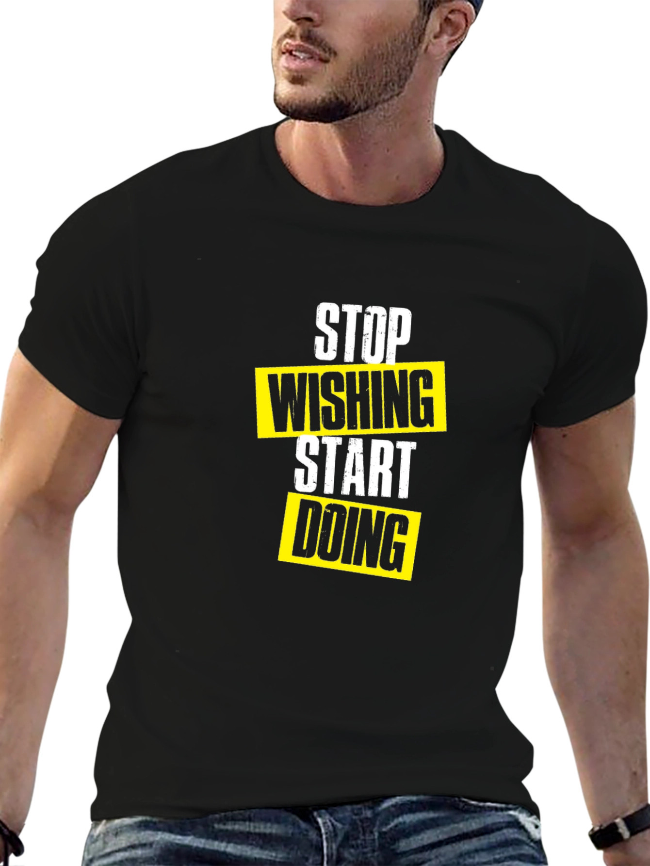 Stop Wishing Start Doing Black Graphic Tee