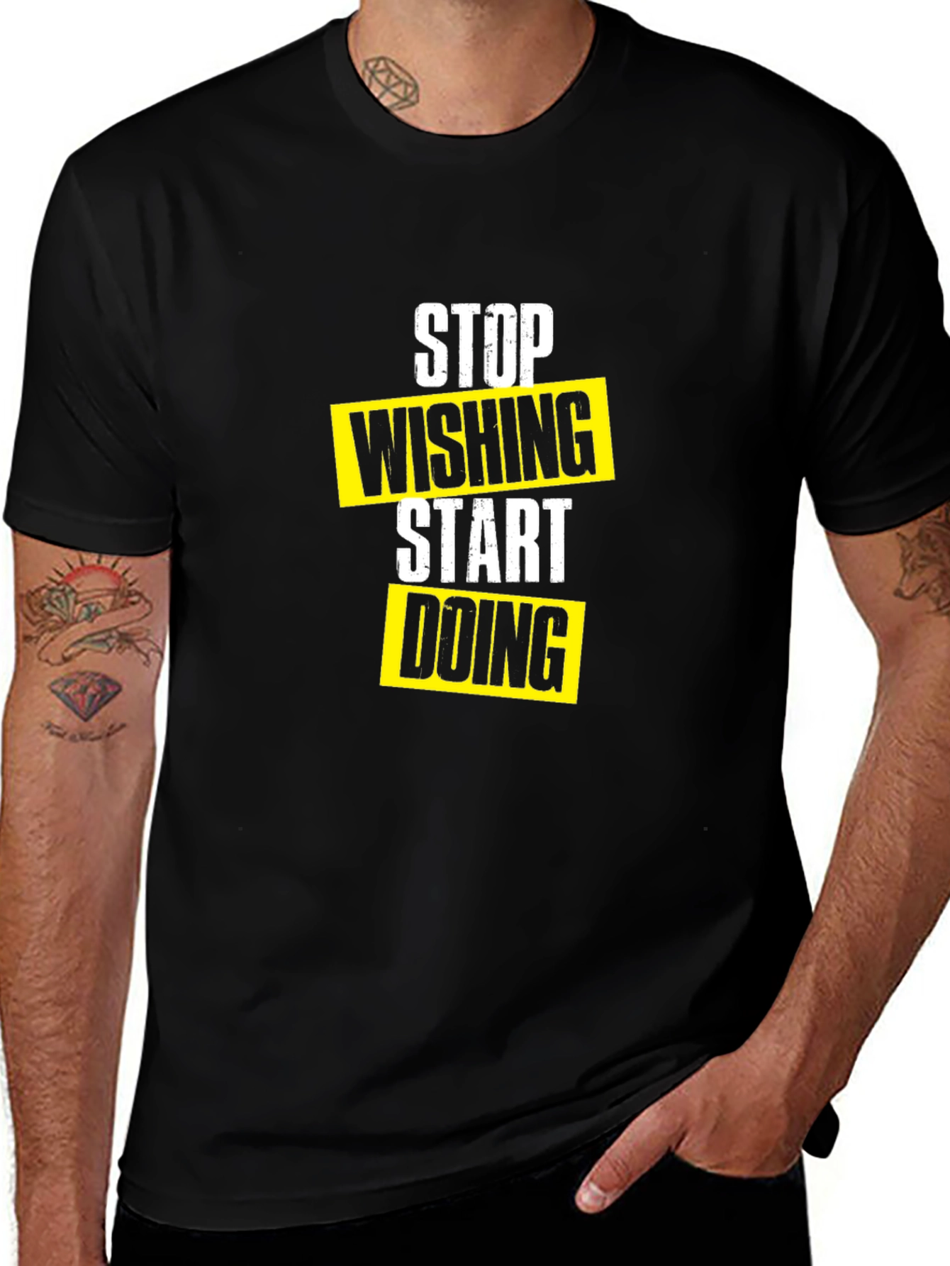 Stop Wishing Start Doing Black Graphic Tee