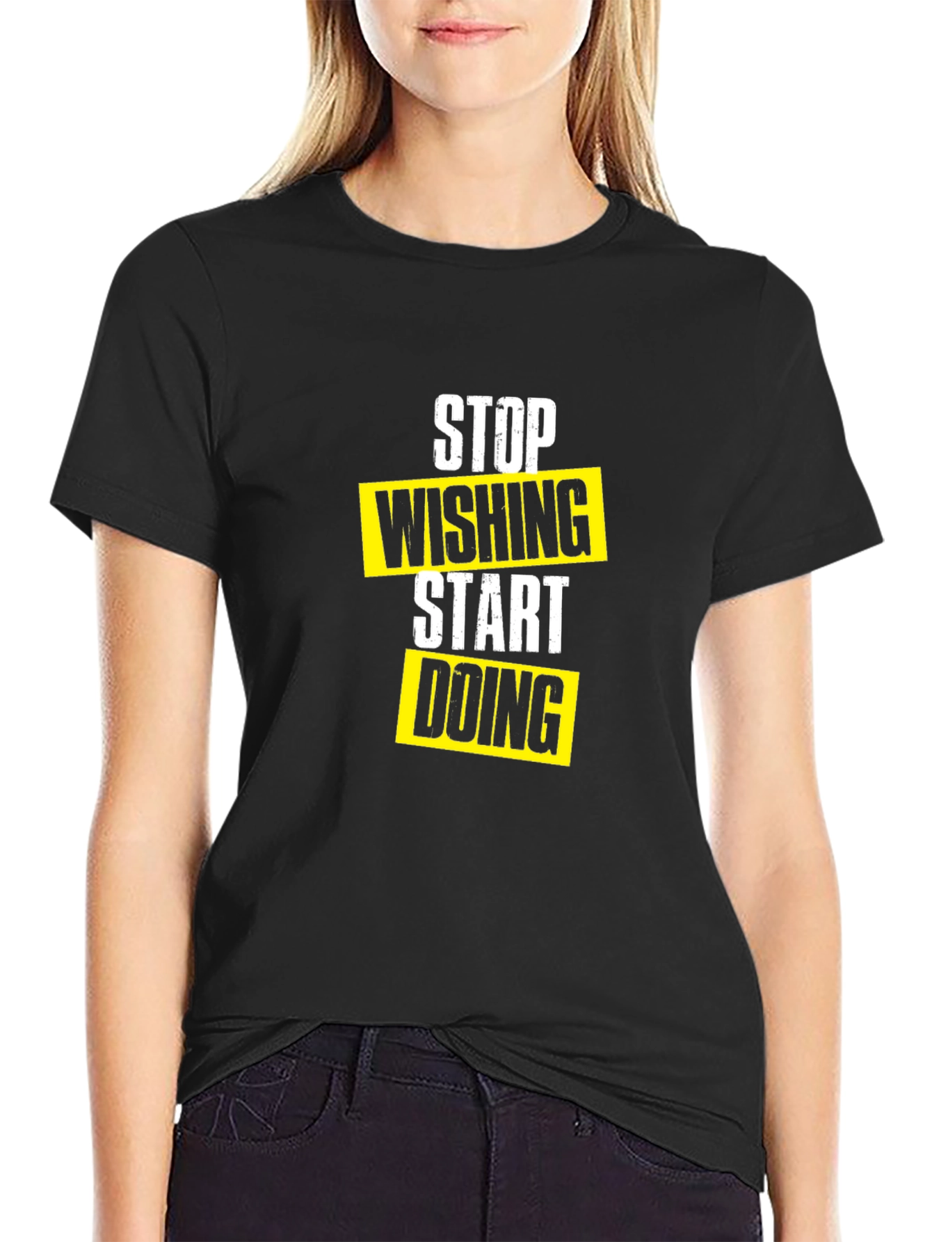 Stop Wishing Start Doing Black Graphic Tee