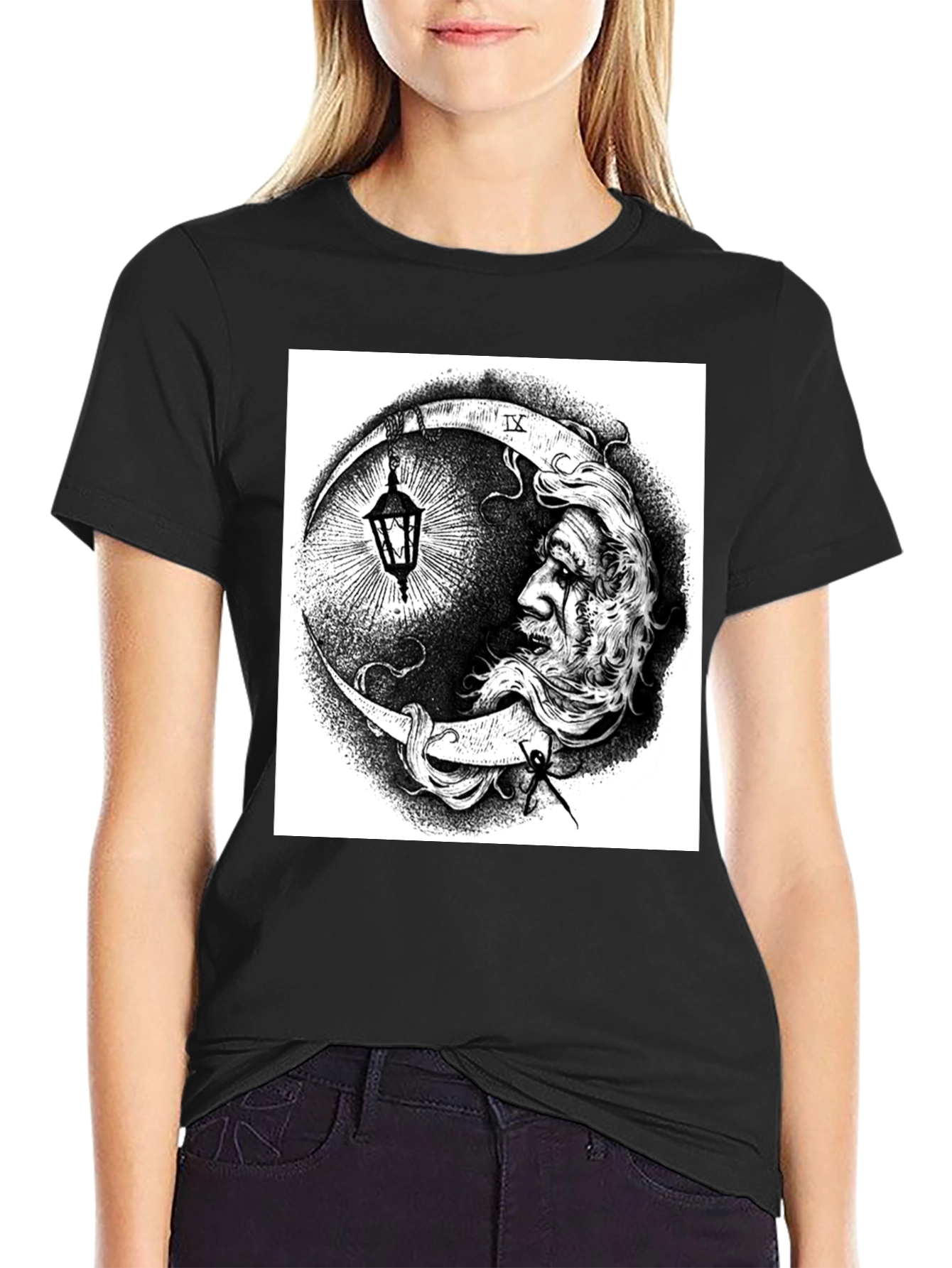 Moon Man Graphic Print Black T-Shirt