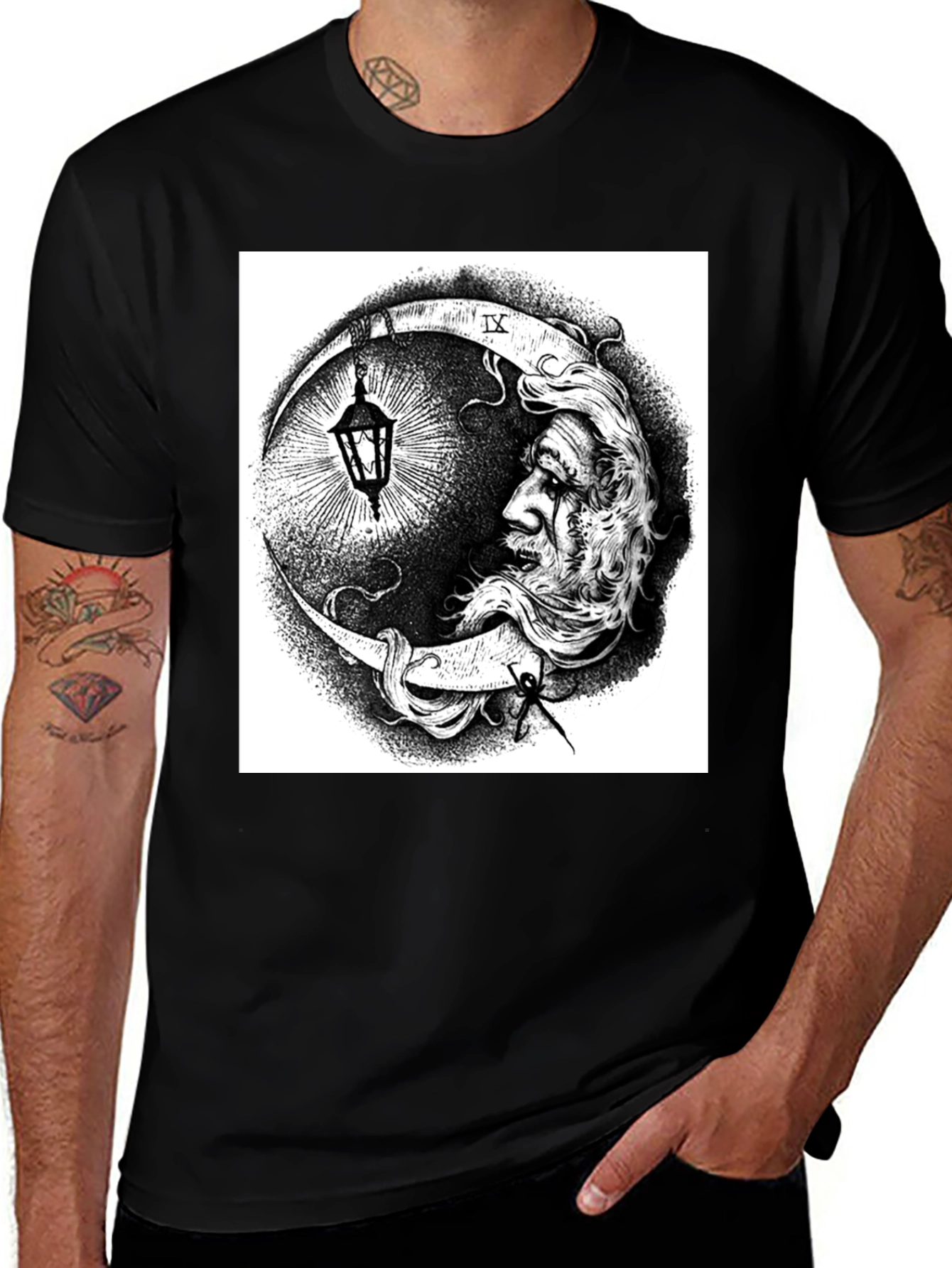 Moon Man Graphic Print Black T-Shirt
