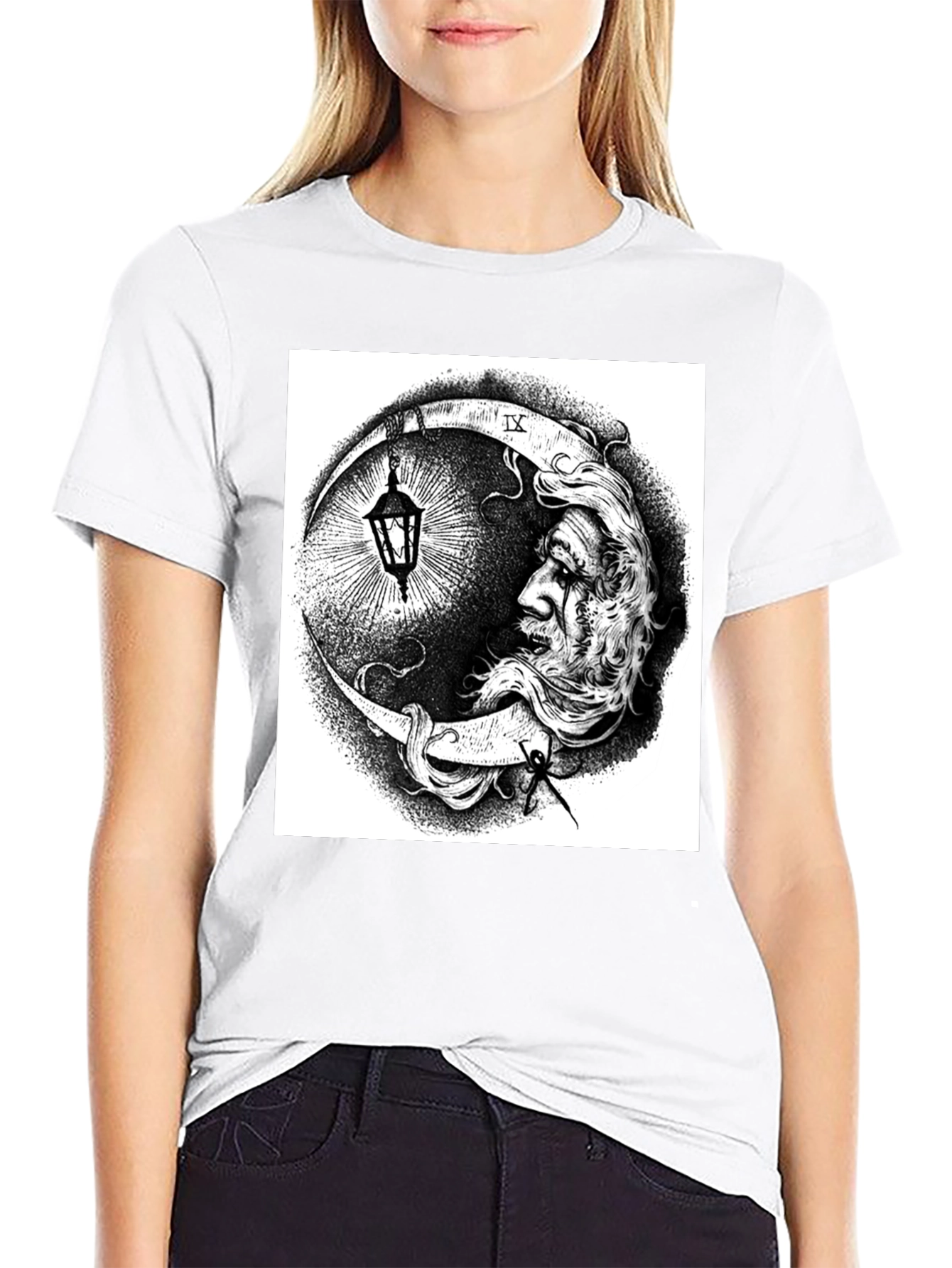 Moon Man Graphic Print Black T-Shirt