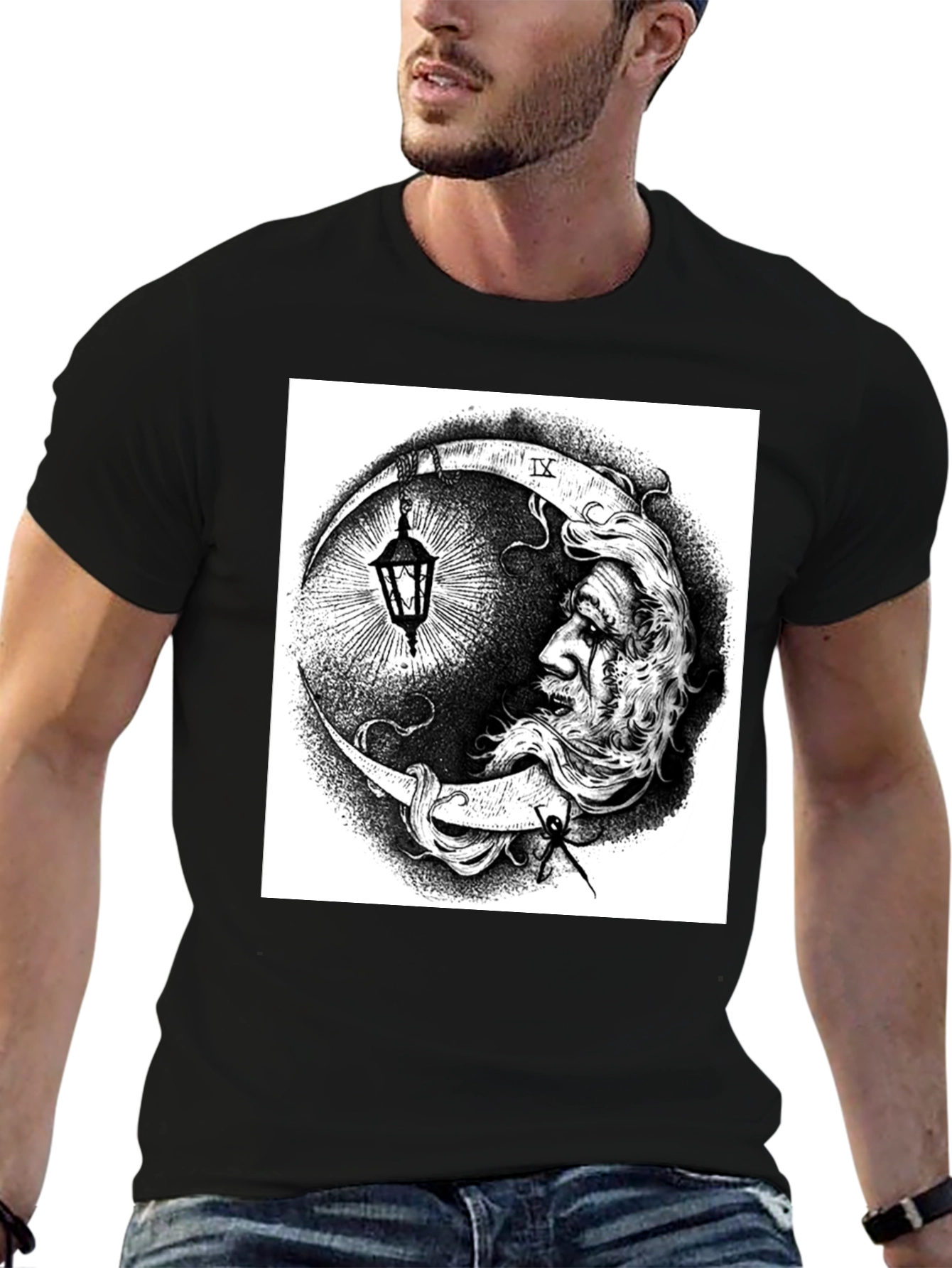 Moon Man Graphic Print Black T-Shirt
