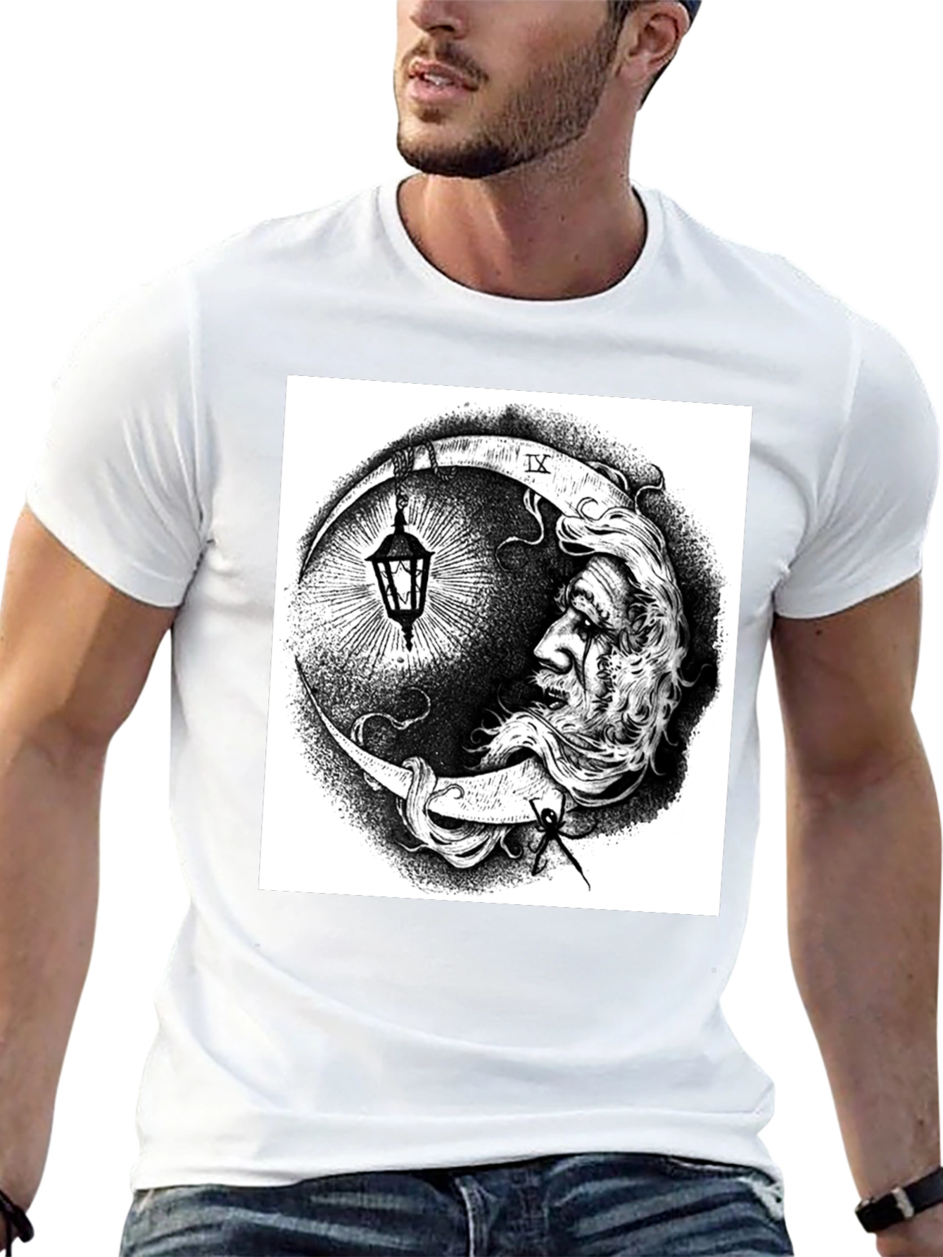 Moon Man Graphic Print Black T-Shirt