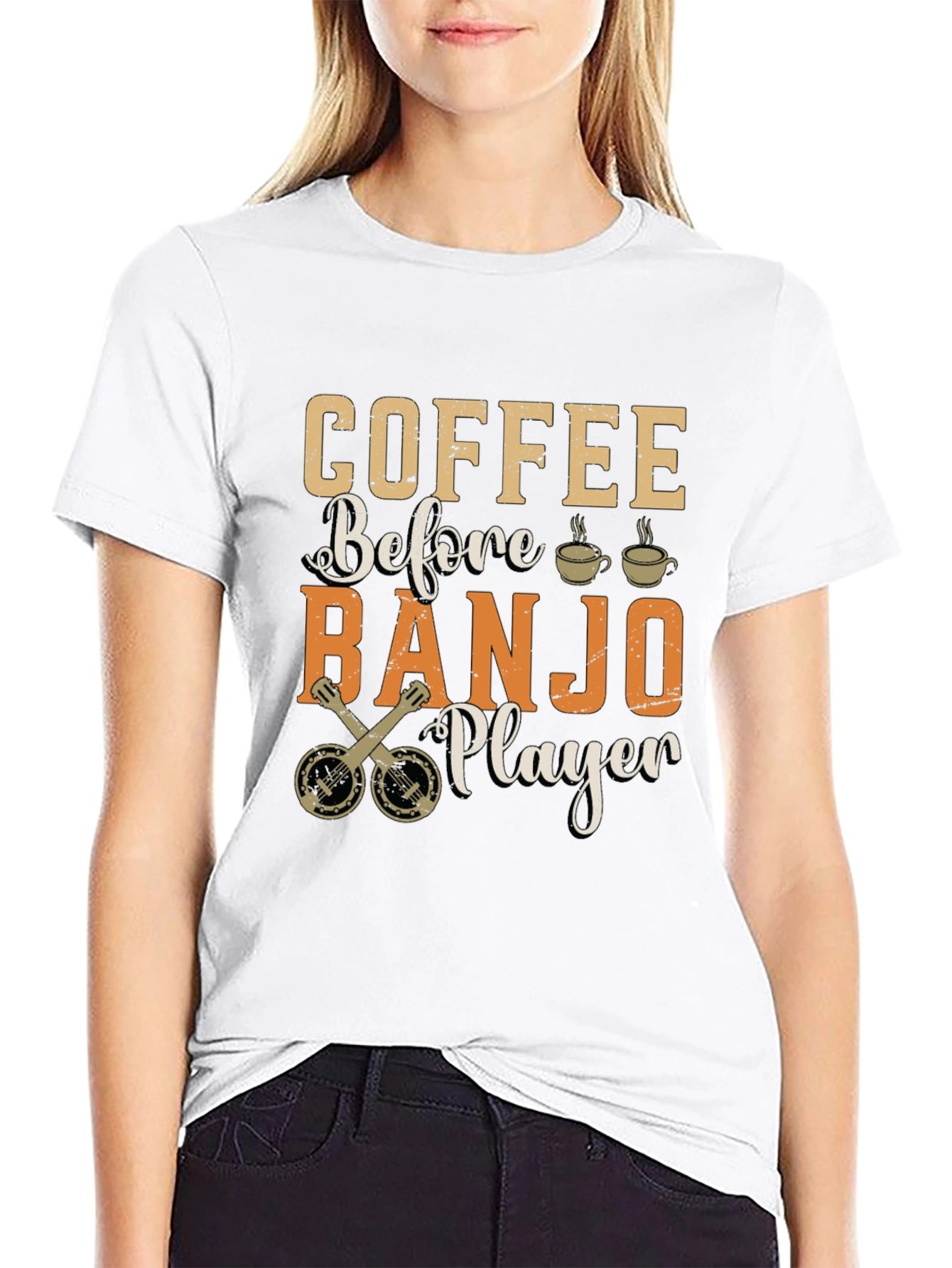 Coffee Before Banjo Player Graphic T-Shirt