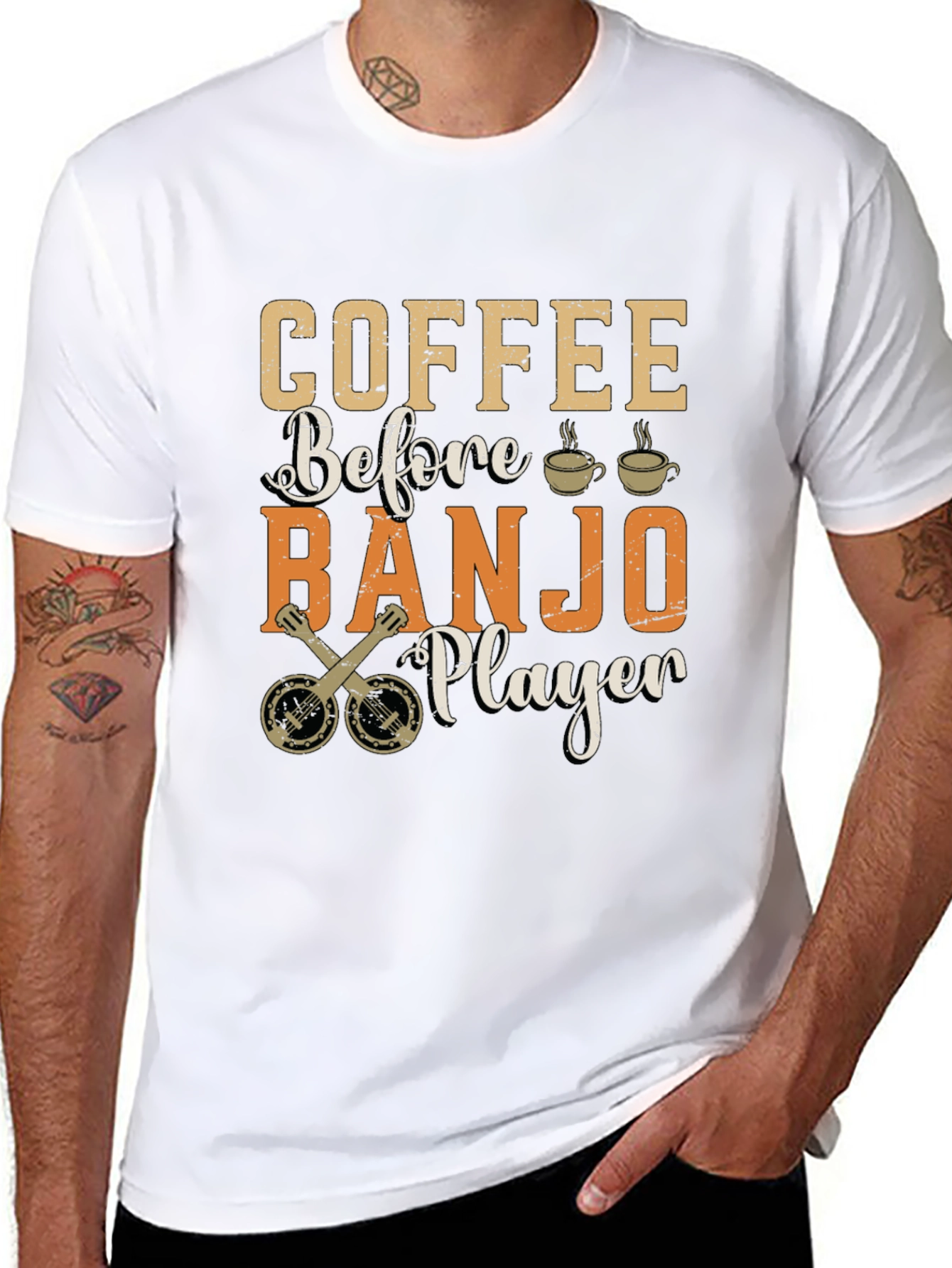 Coffee Before Banjo Player Graphic T-Shirt