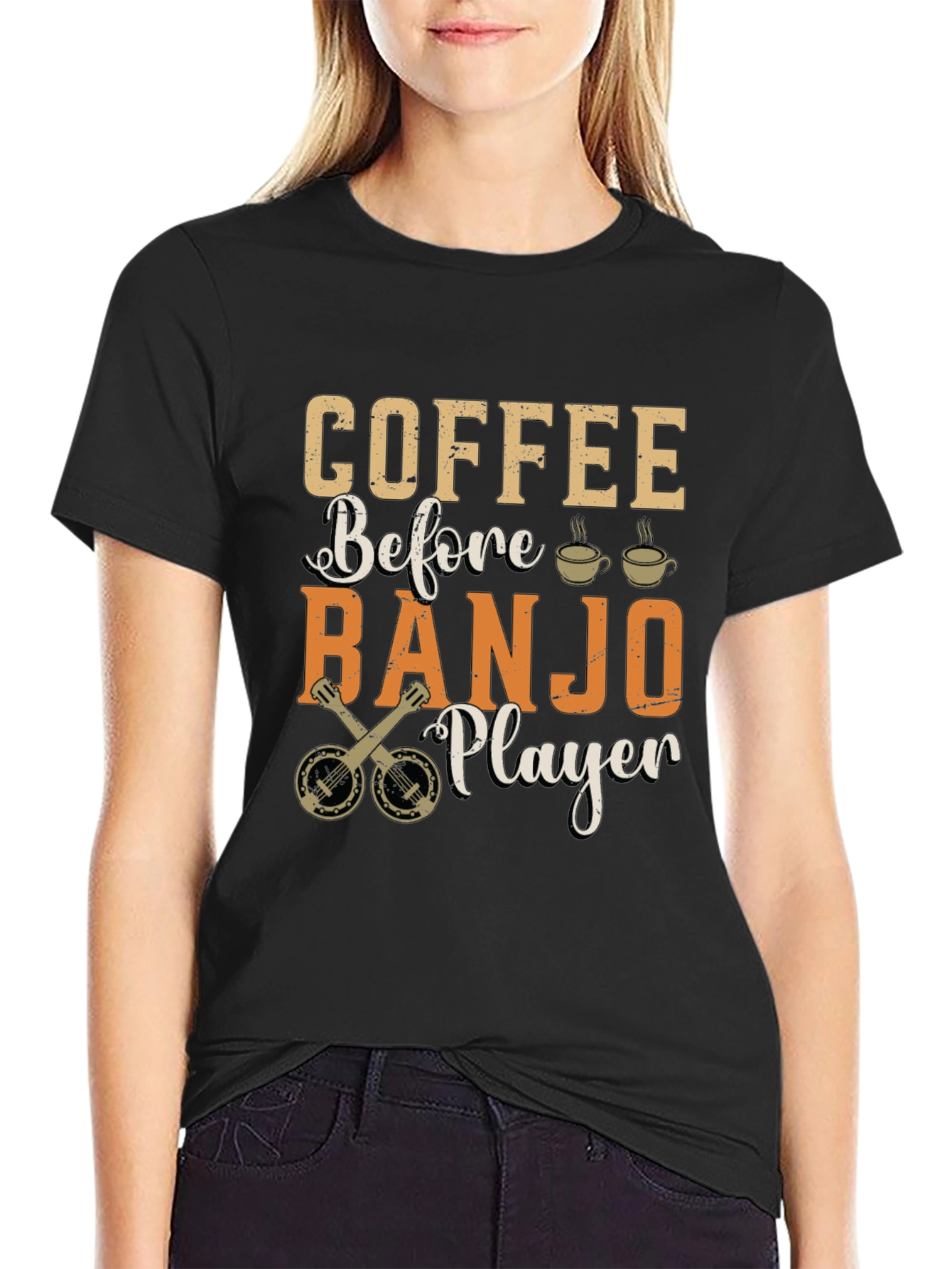 Coffee Before Banjo Player Graphic T-Shirt