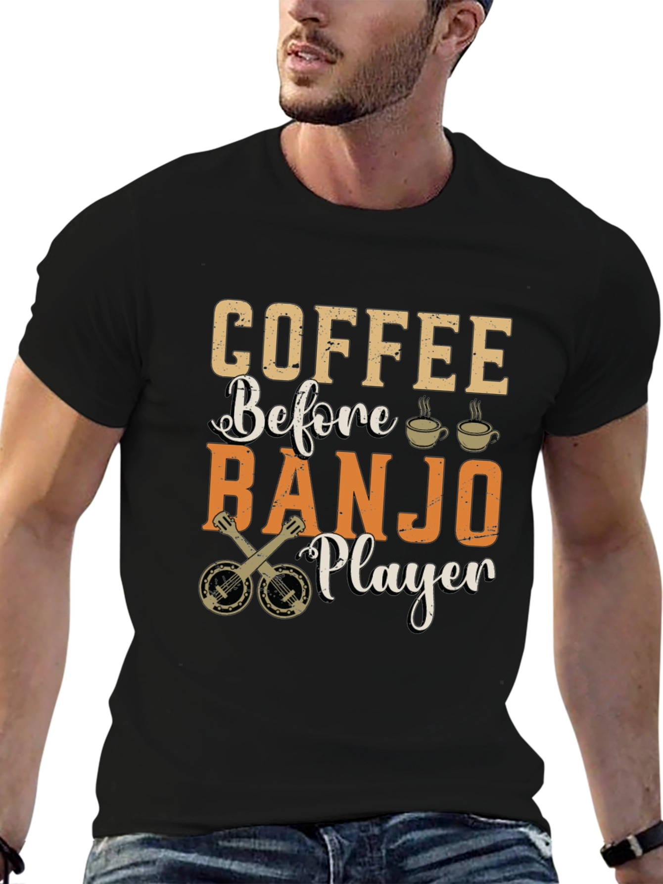 Coffee Before Banjo Player Graphic T-Shirt