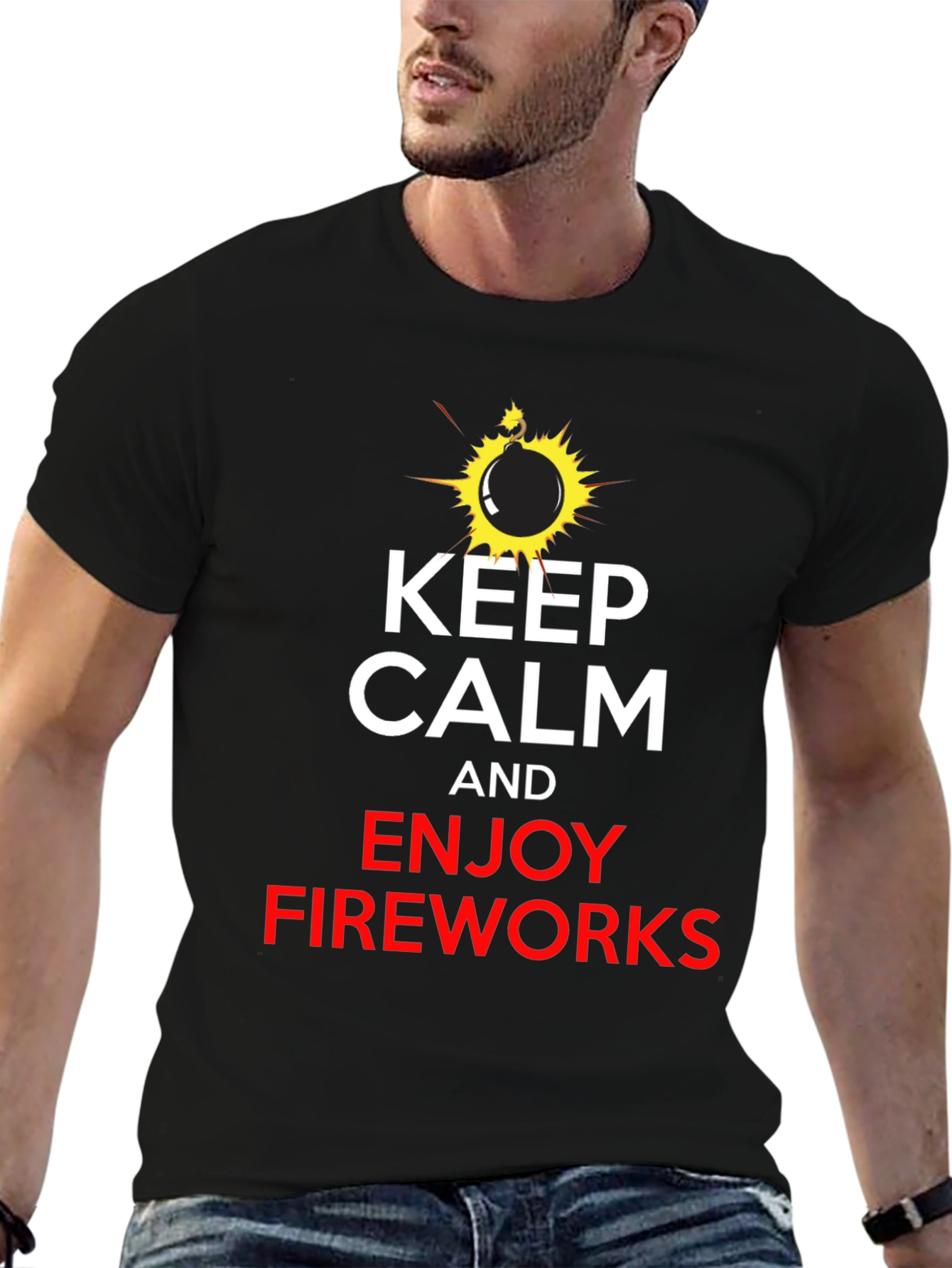 Keep Calm & Enjoy Fireworks Black T-Shirt