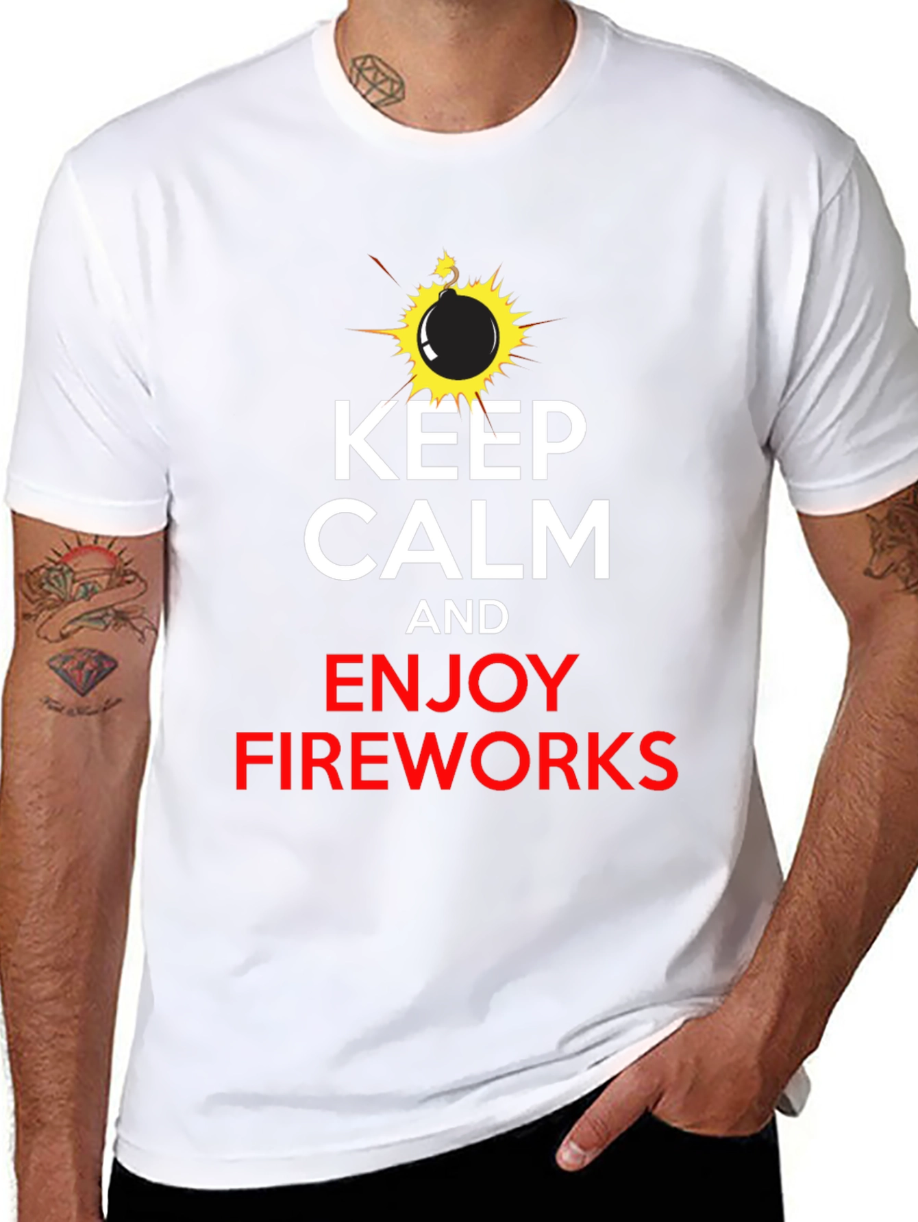 Keep Calm & Enjoy Fireworks Black T-Shirt
