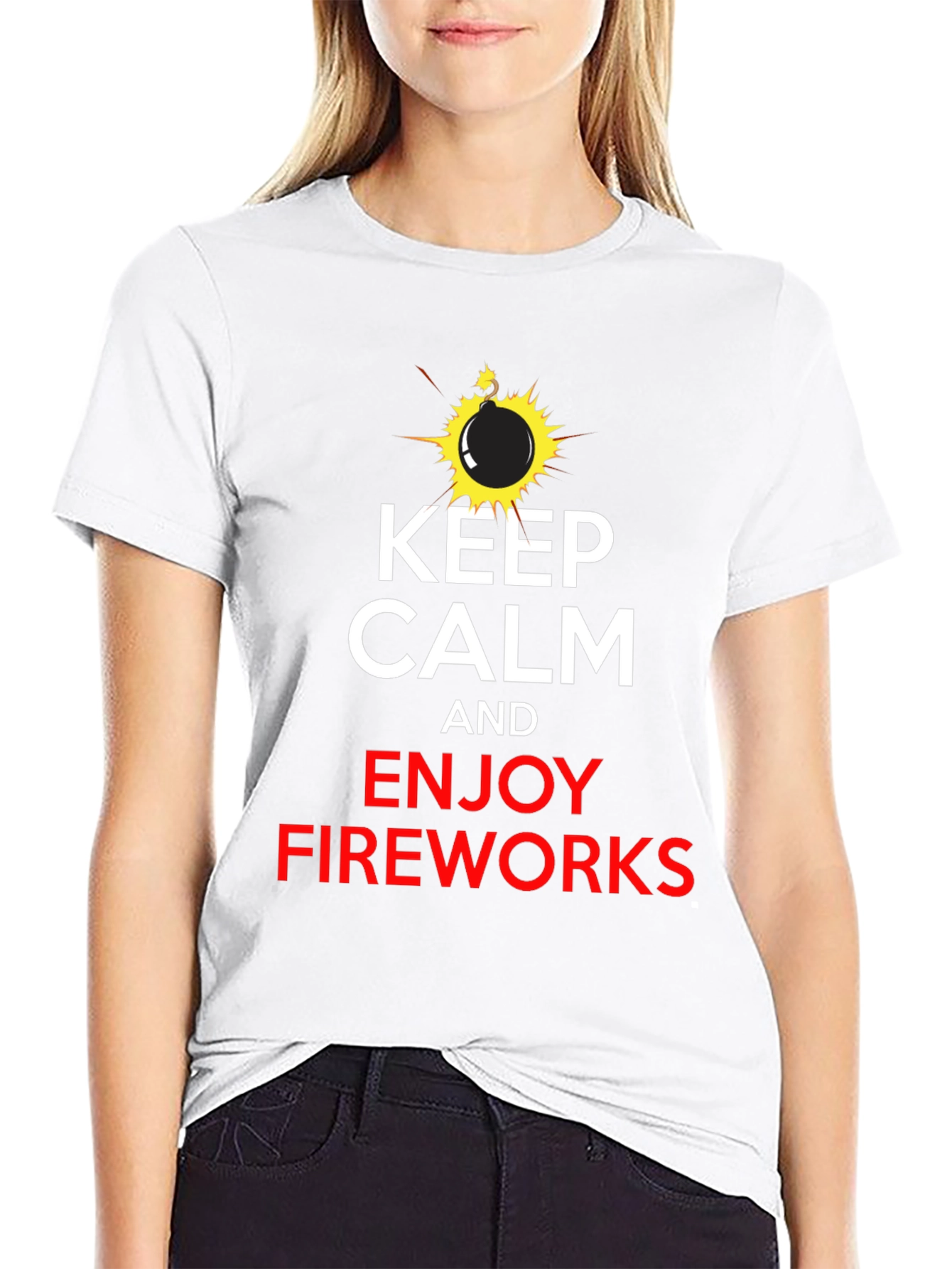 Keep Calm & Enjoy Fireworks Black T-Shirt