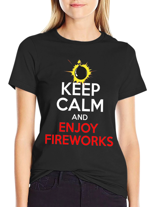 Keep Calm & Enjoy Fireworks Black T-Shirt