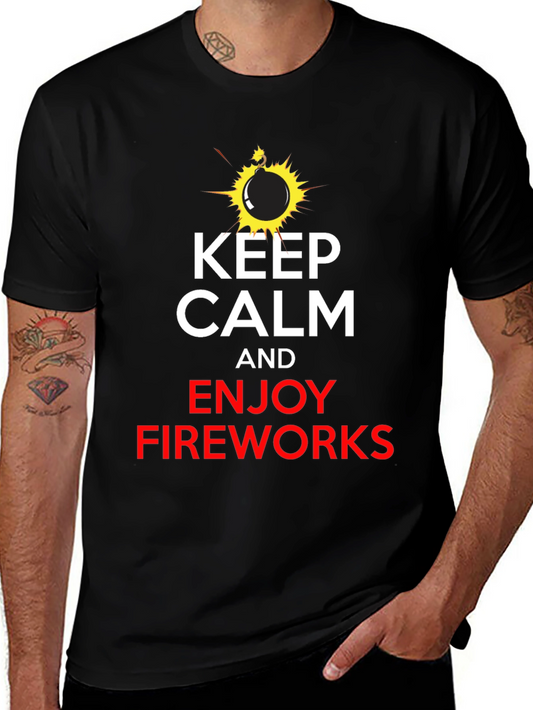 Keep Calm & Enjoy Fireworks Black T-Shirt