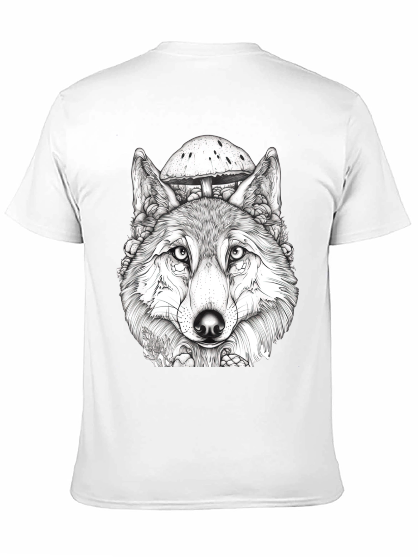 Wolf & Mushroom Graphic Tee - Unisex Black T-Shirt