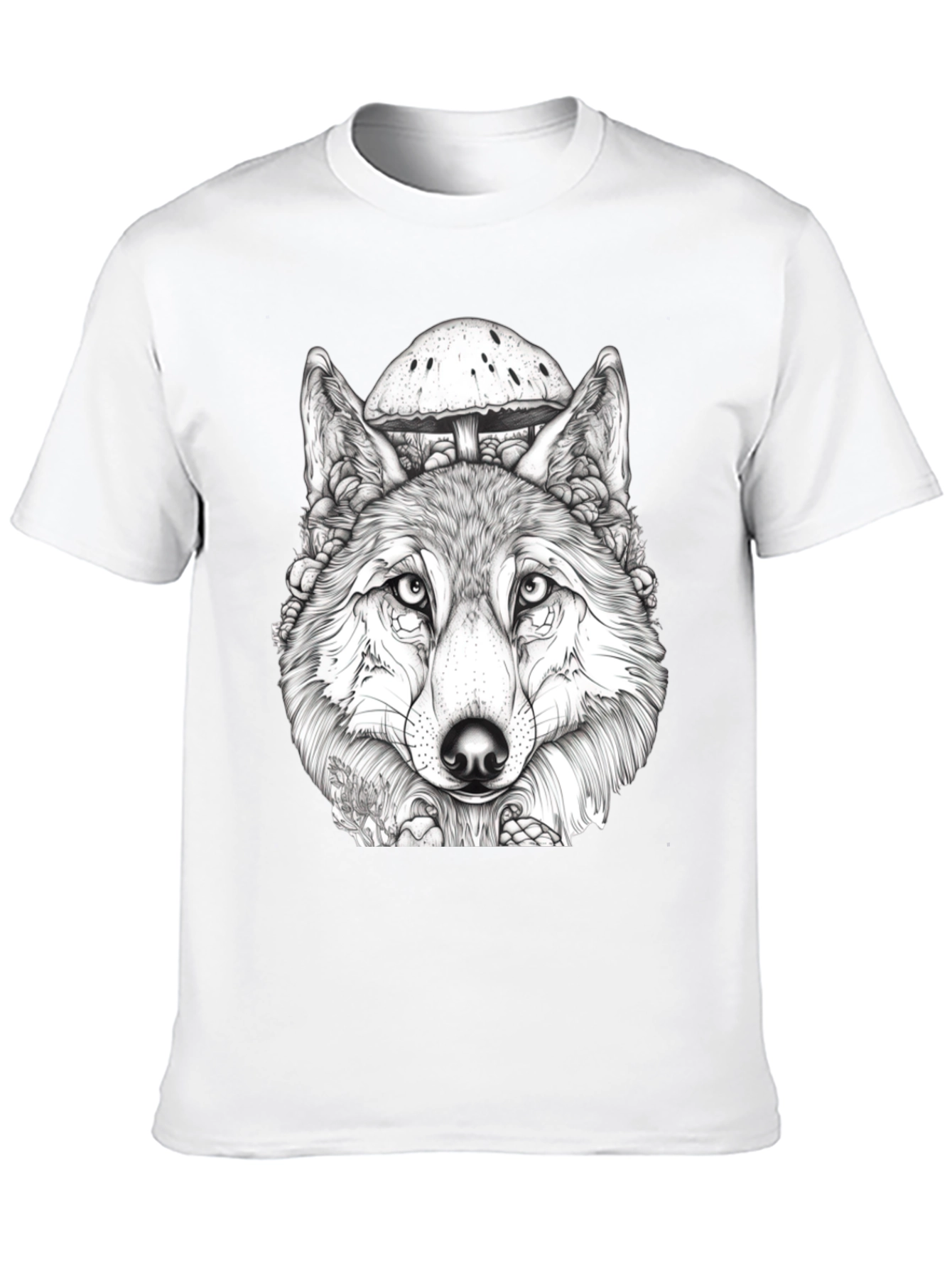 Wolf & Mushroom Graphic Tee - Unisex Black T-Shirt
