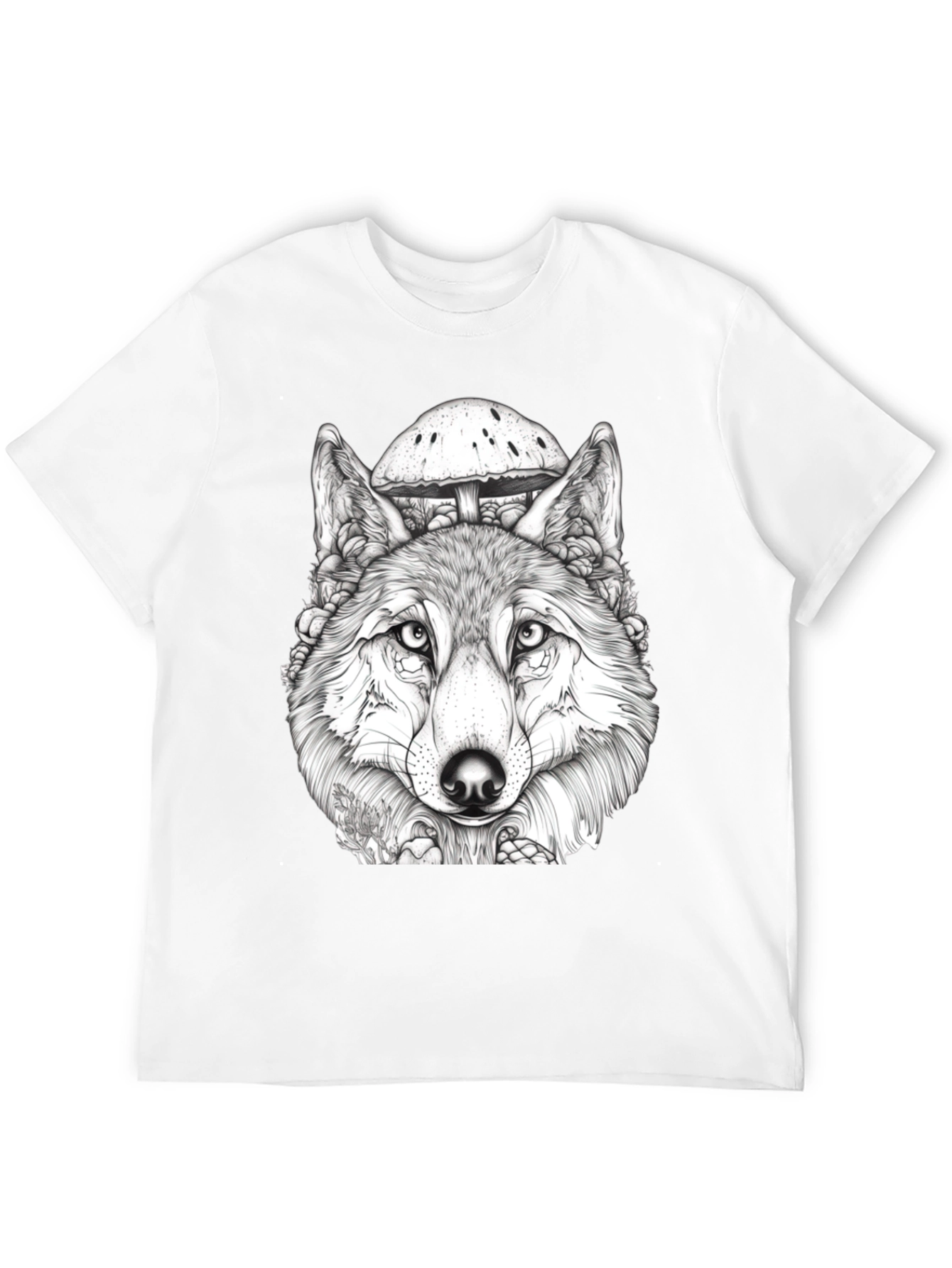 Wolf & Mushroom Graphic Tee - Unisex Black T-Shirt