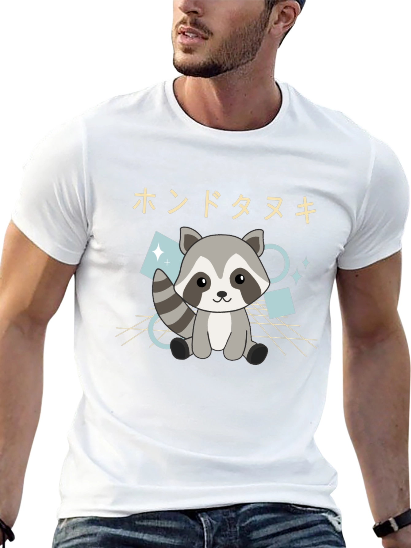Cute Raccoon Graphic Tee - Black