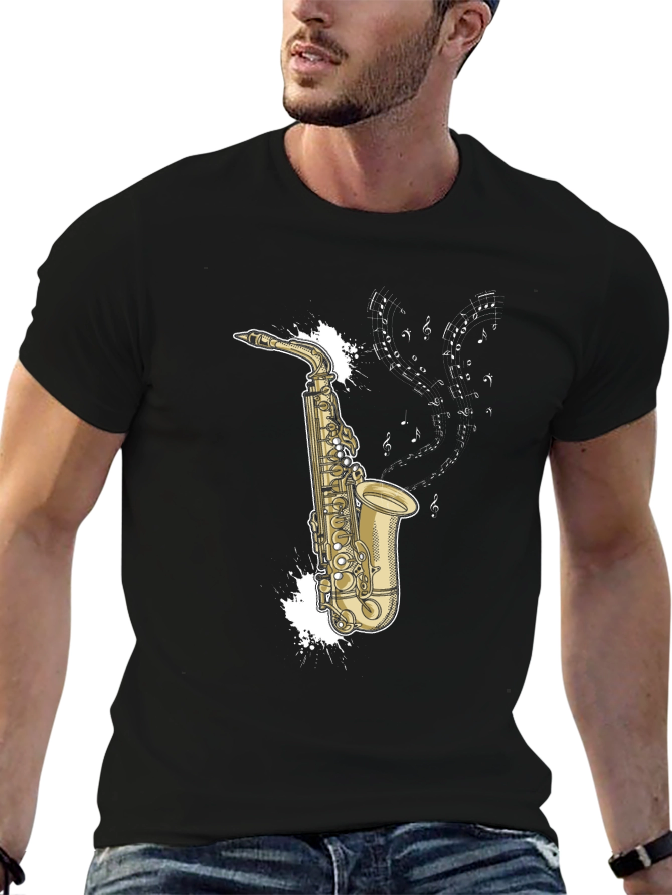 Saxophone Music T-Shirt - Black Graphic Tee