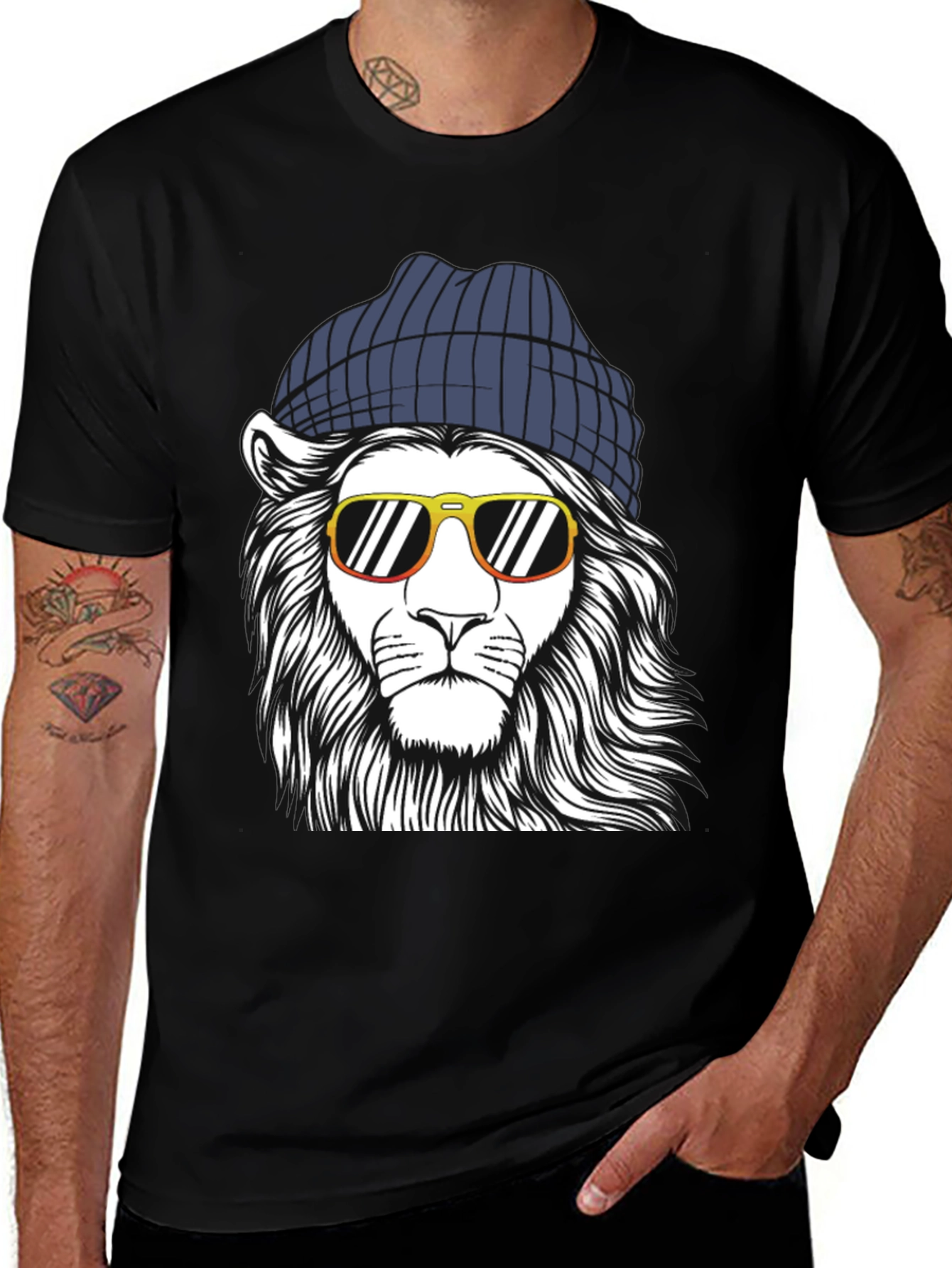Cool Lion Graphic Tee - Black Cotton Shirt