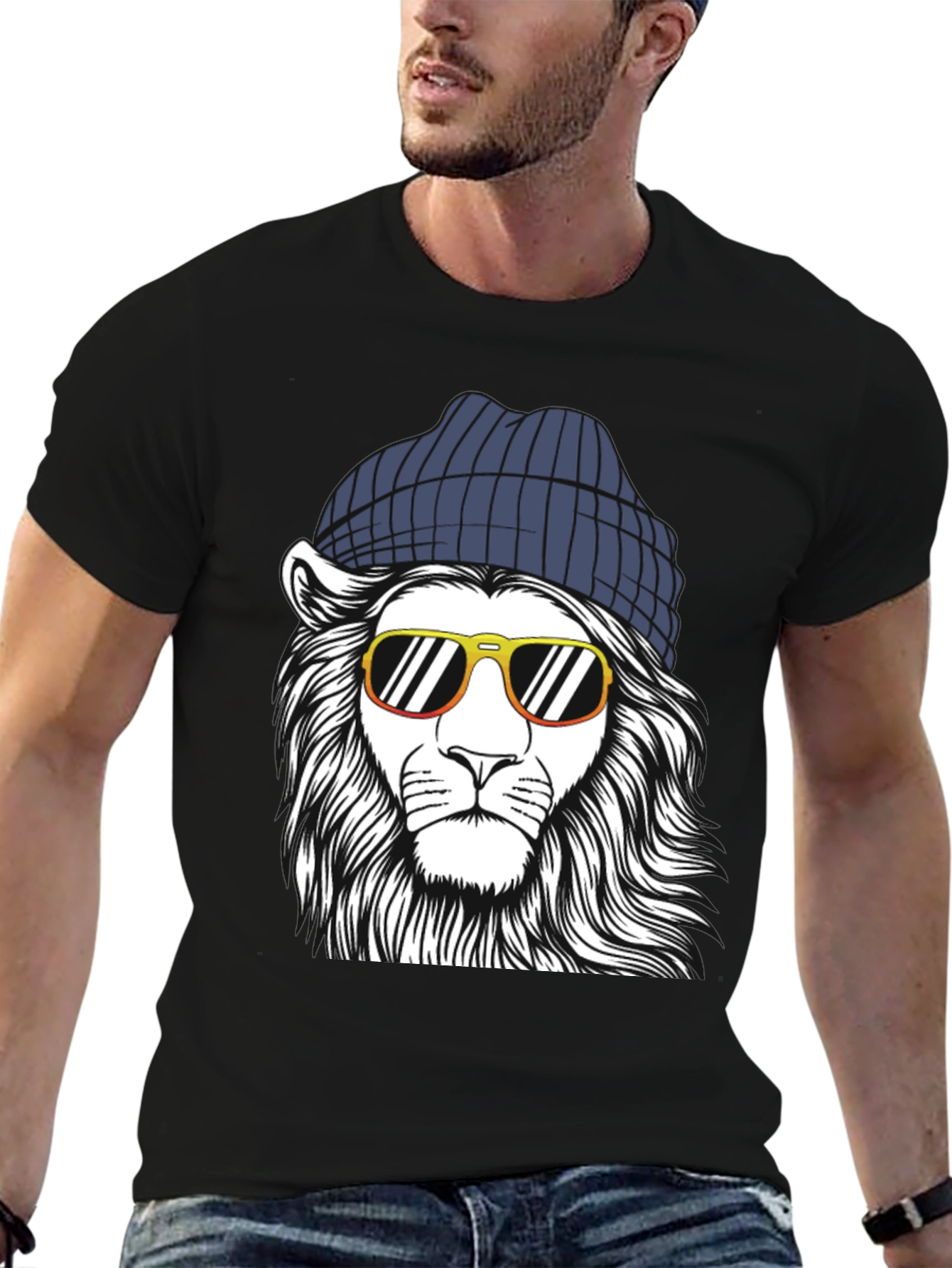 Cool Lion Graphic Tee - Black Cotton Shirt