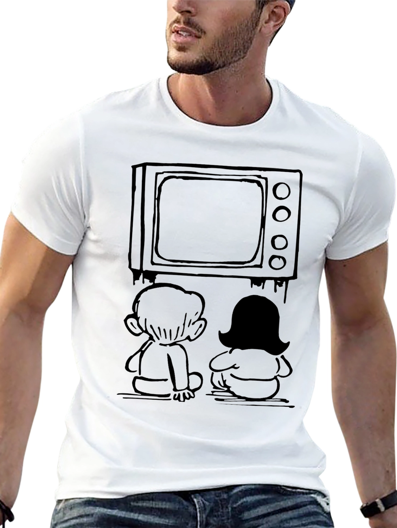 Retro TV Kids Graphic Tee - Nostalgic Black T-Shirt