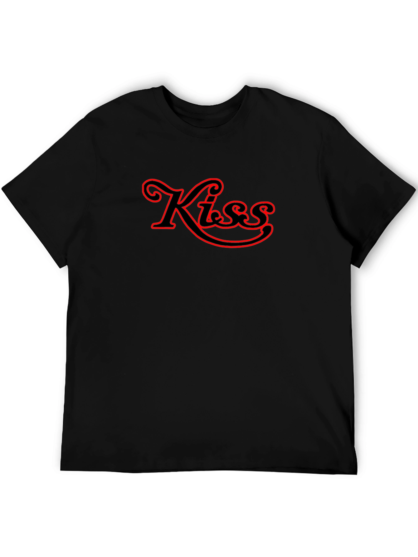 Kiss Red Outline Black T-Shirt