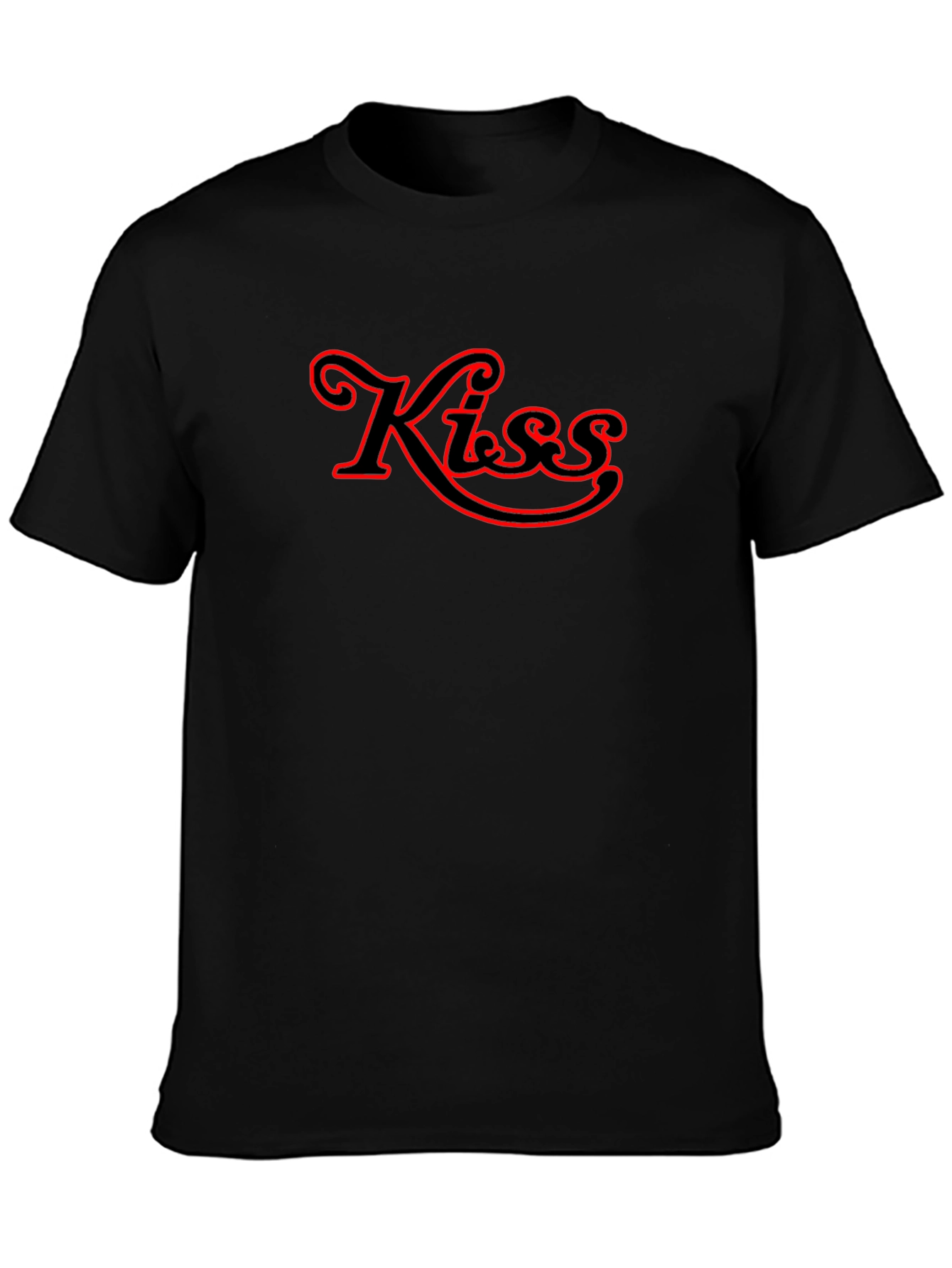Kiss Red Outline Black T-Shirt