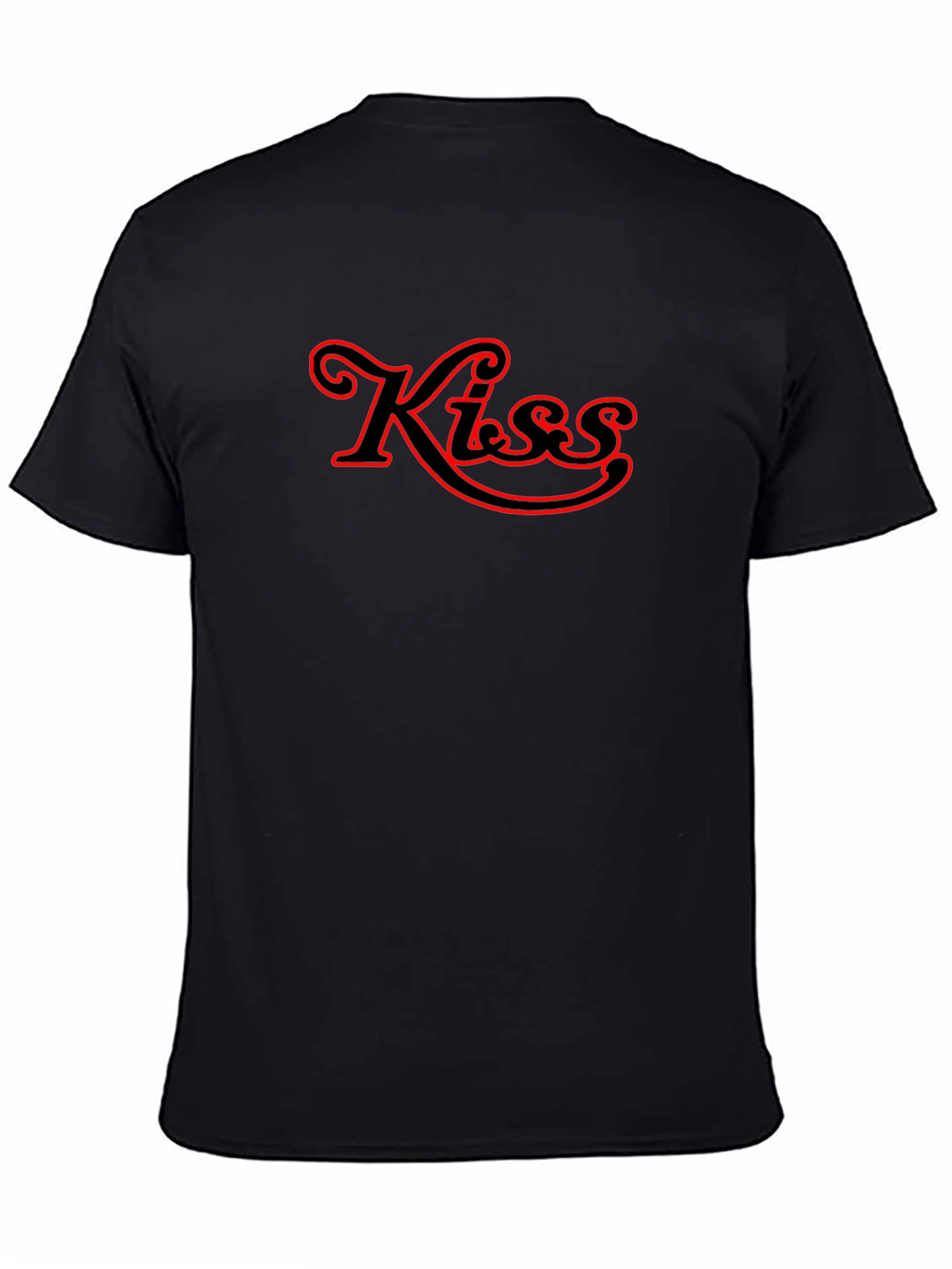 Kiss Red Outline Black T-Shirt