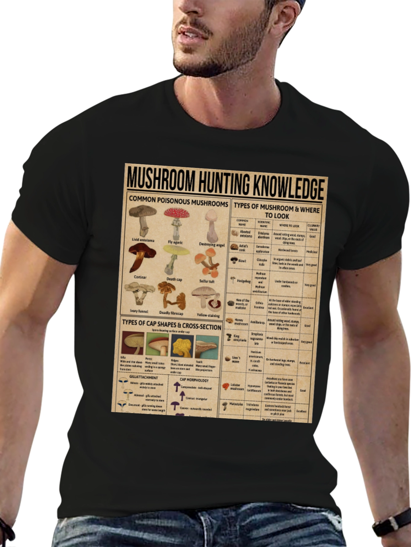 Mushroom Hunting Knowledge Graphic T-Shirt