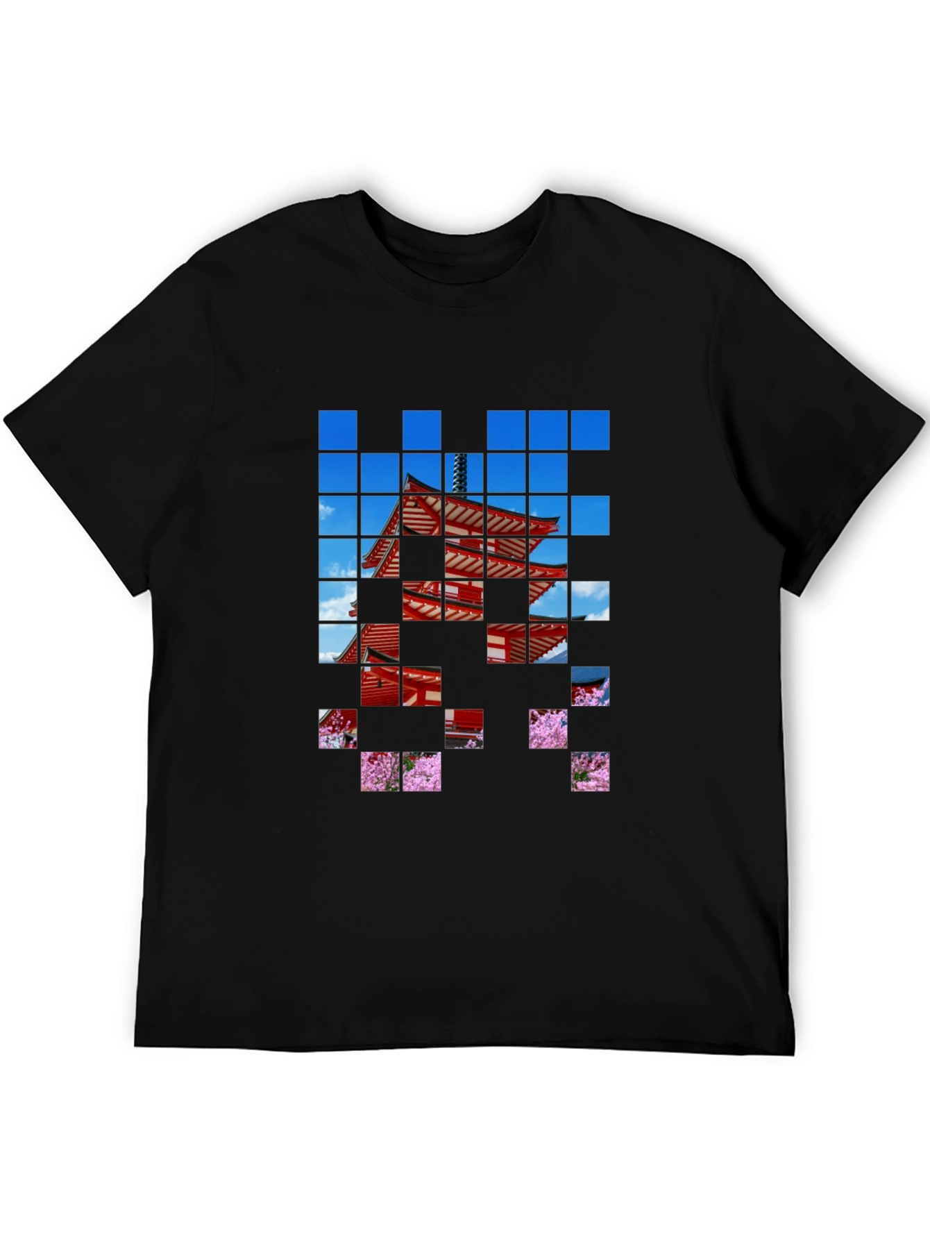 Pagoda Pixel Art Black T-Shirt