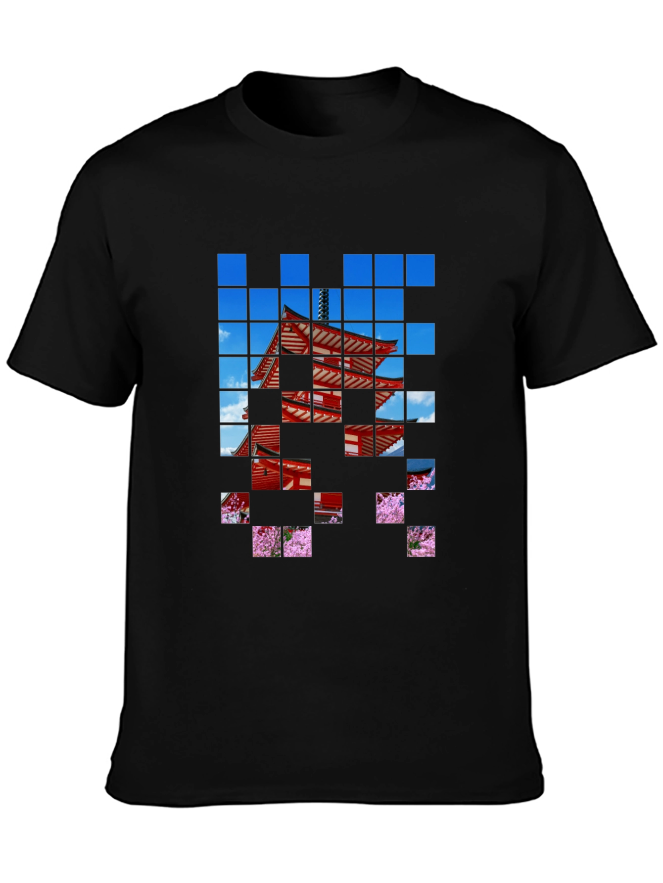 Pagoda Pixel Art Black T-Shirt