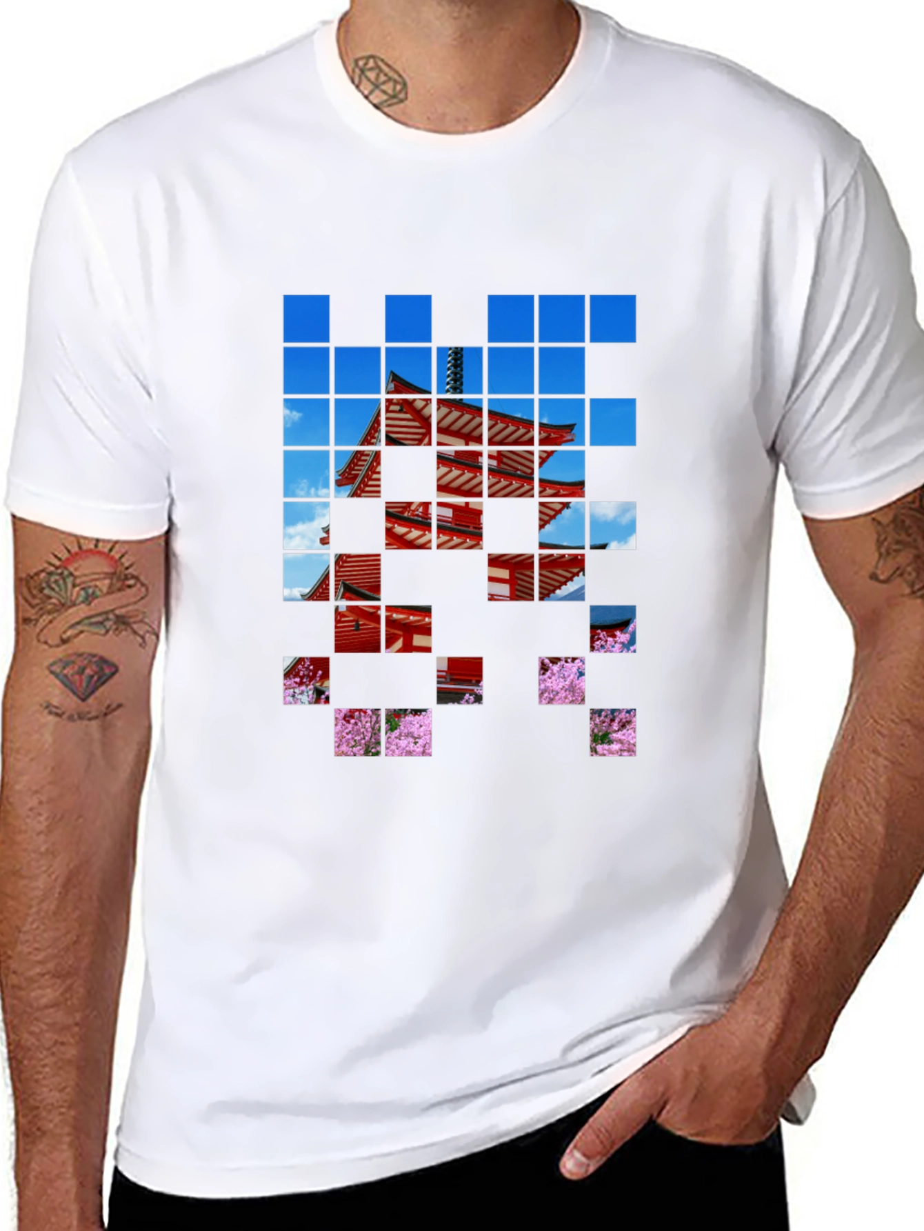 Pagoda Pixel Art Black T-Shirt
