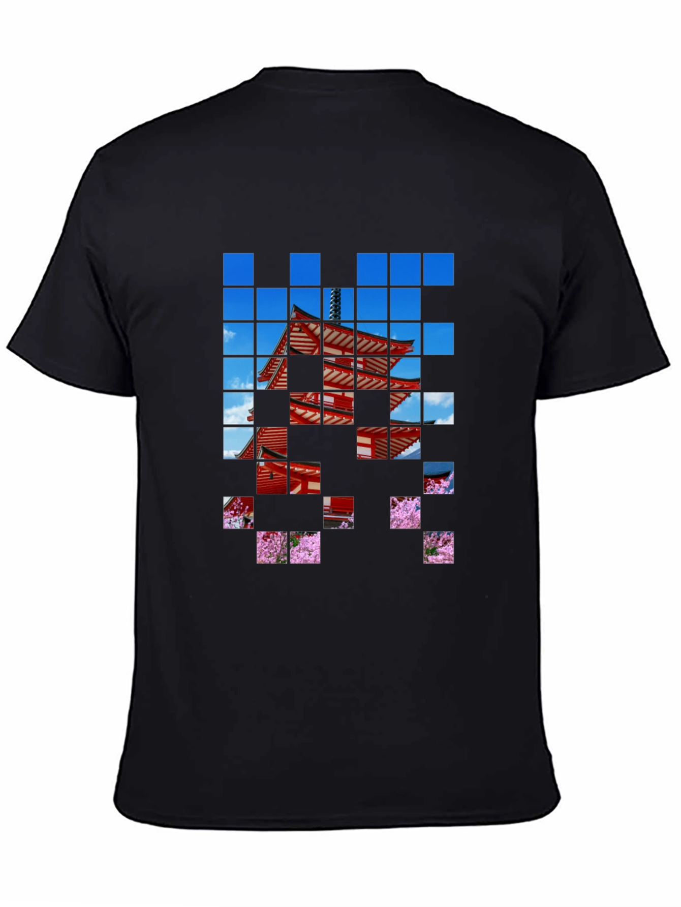 Pagoda Pixel Art Black T-Shirt