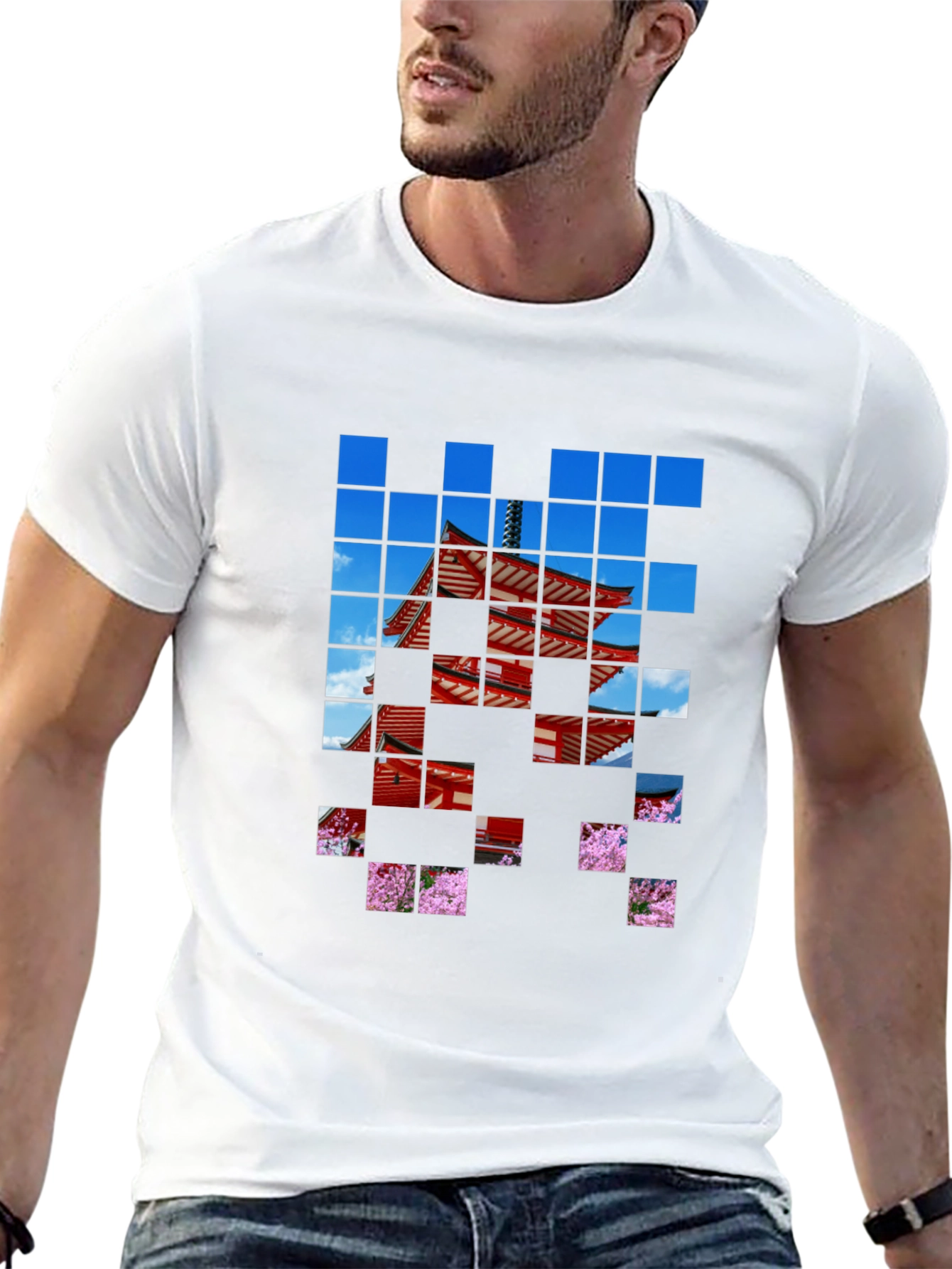 Pagoda Pixel Art Black T-Shirt