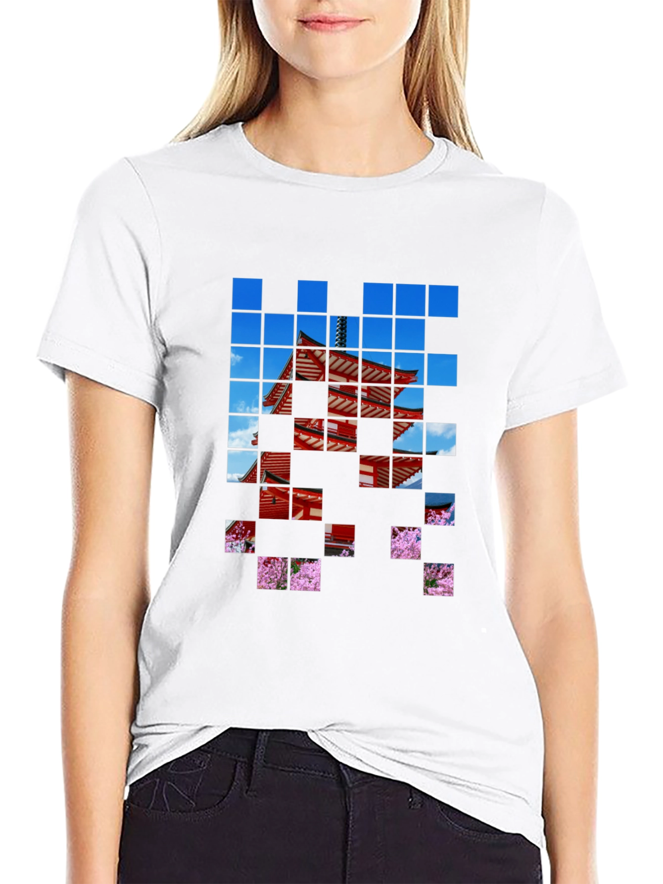 Pagoda Pixel Art Black T-Shirt