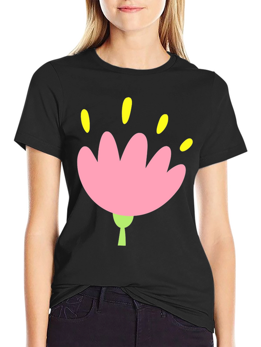 Black Tee with Pink Flower Graphic