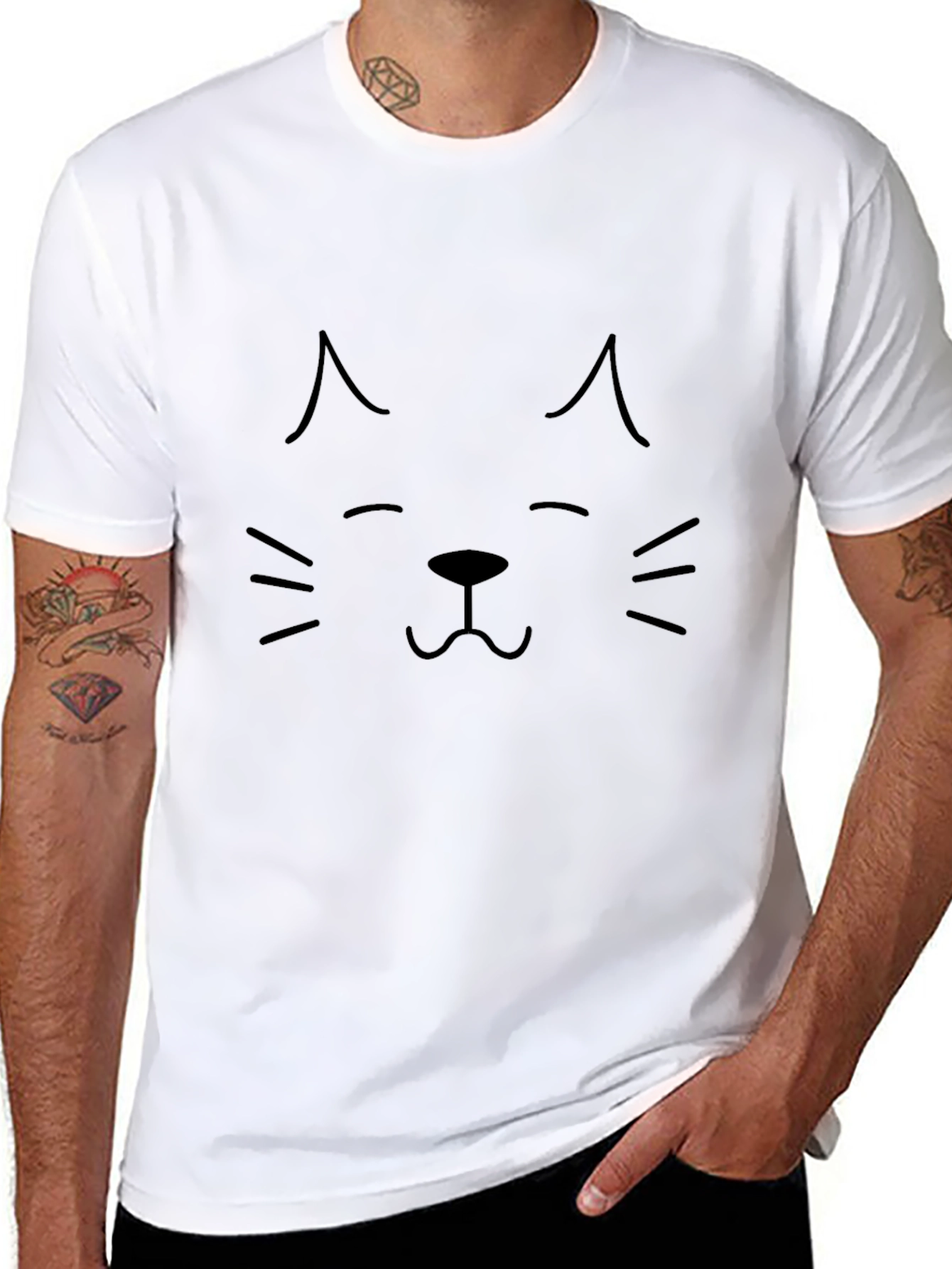 Cute Cat Face Graphic Black T-Shirt