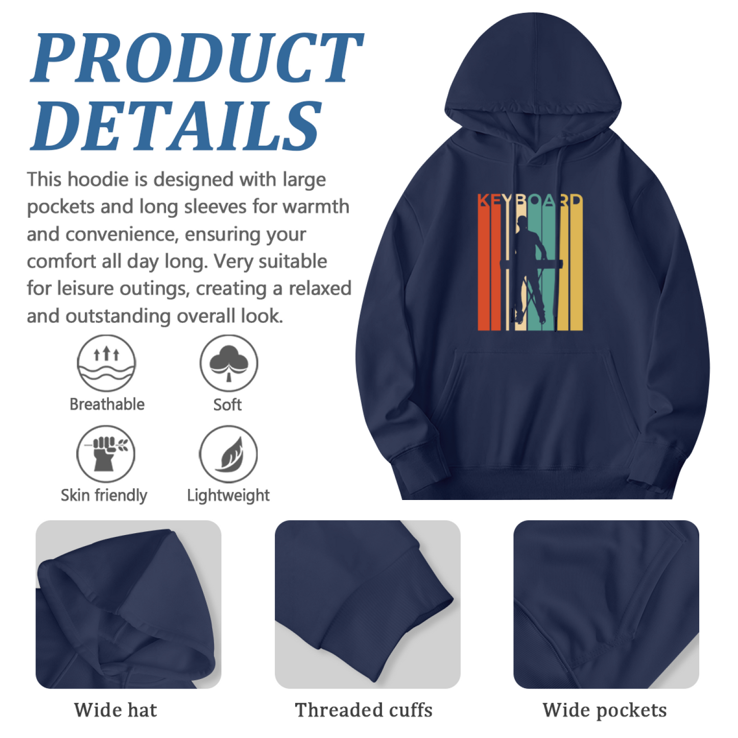 Colorful Keyboard Hoodie: Typing Enthusiast Design, Streetwear Comfort
