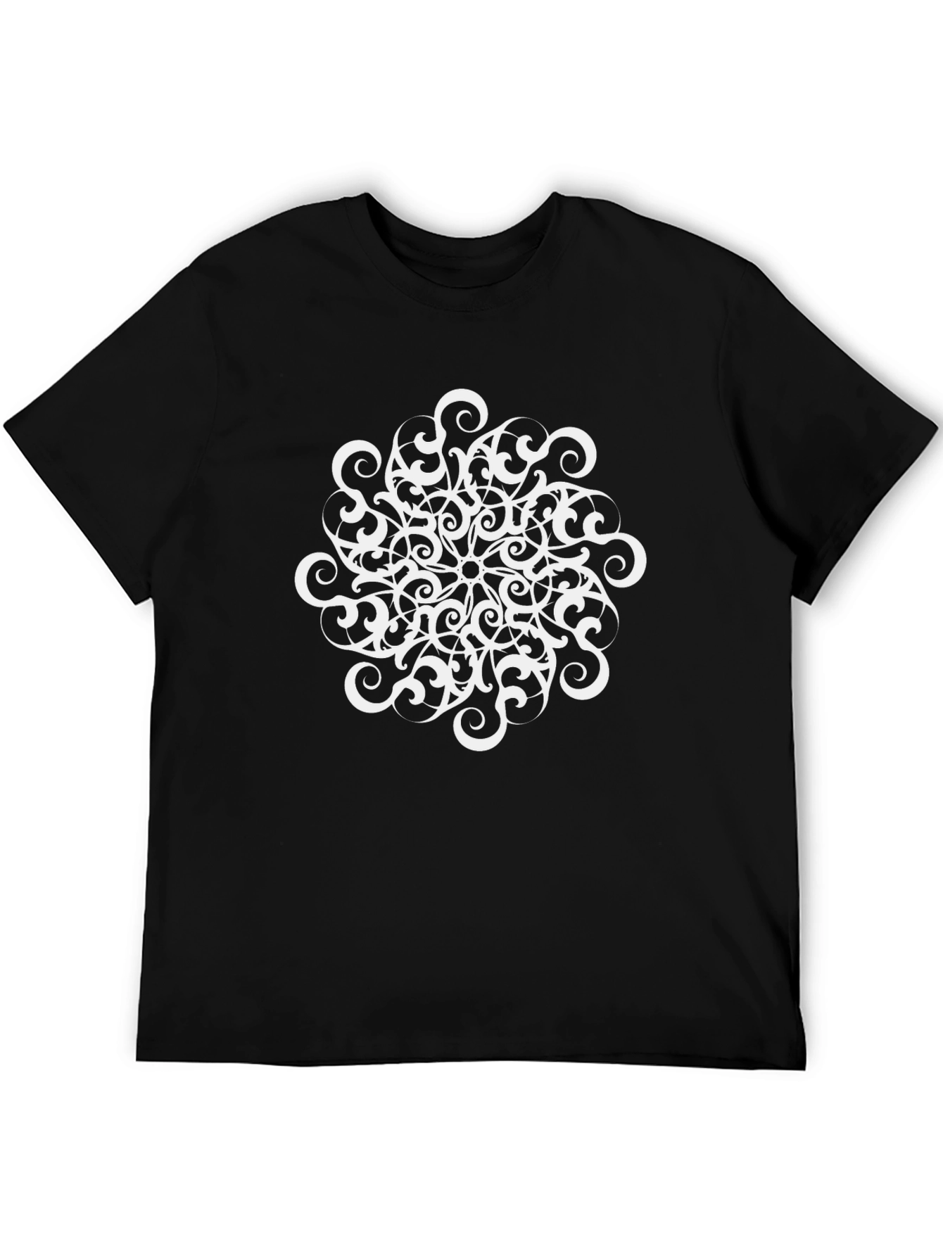 Black T-Shirt with White Mandala Design
