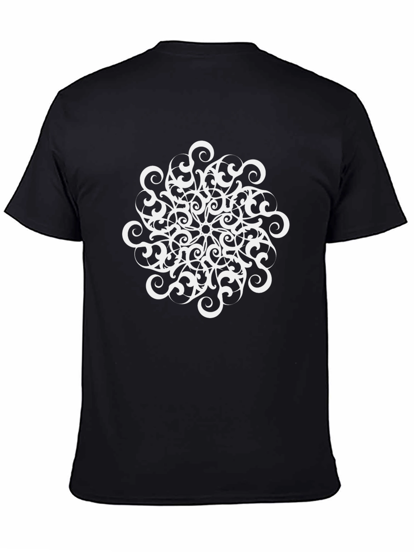 Black T-Shirt with White Mandala Design