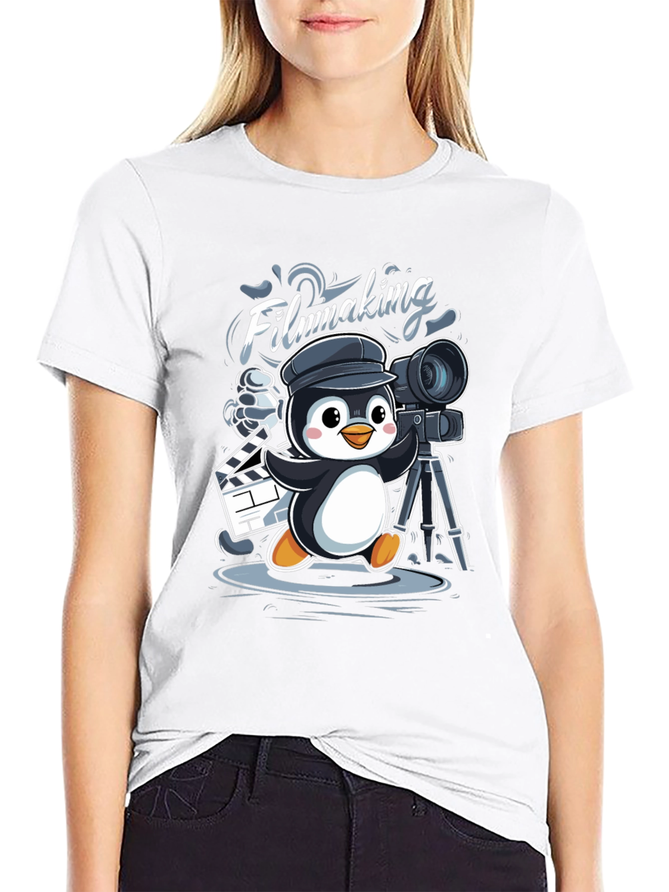 Filmmaking Penguin Graphic T-Shirt
