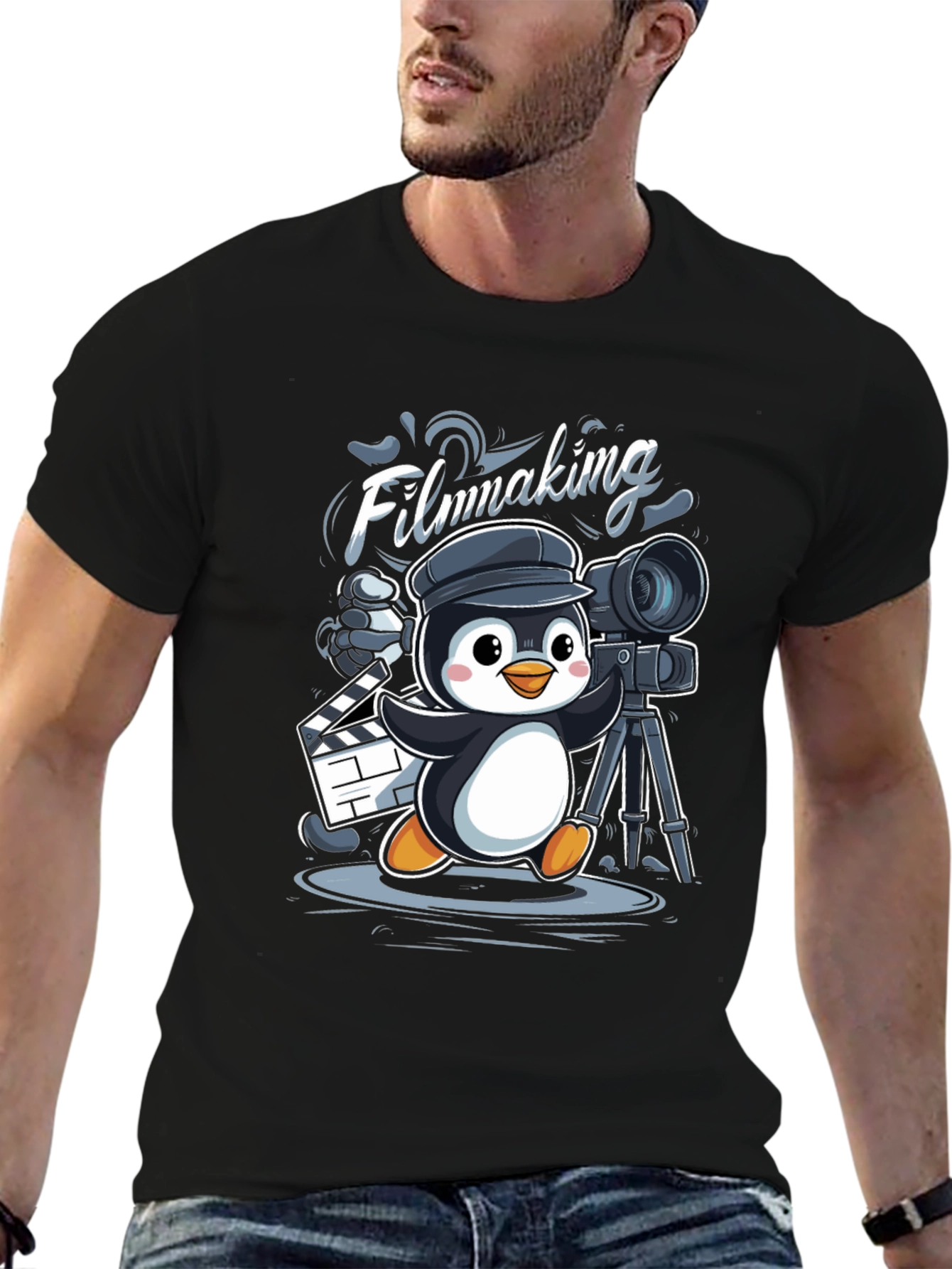 Filmmaking Penguin Graphic T-Shirt