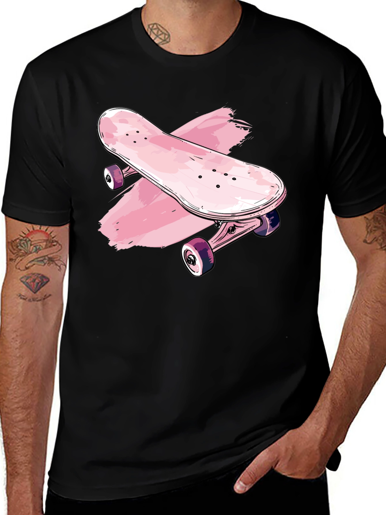 Skateboard Graphic Tee - Trendy Black T-Shirt